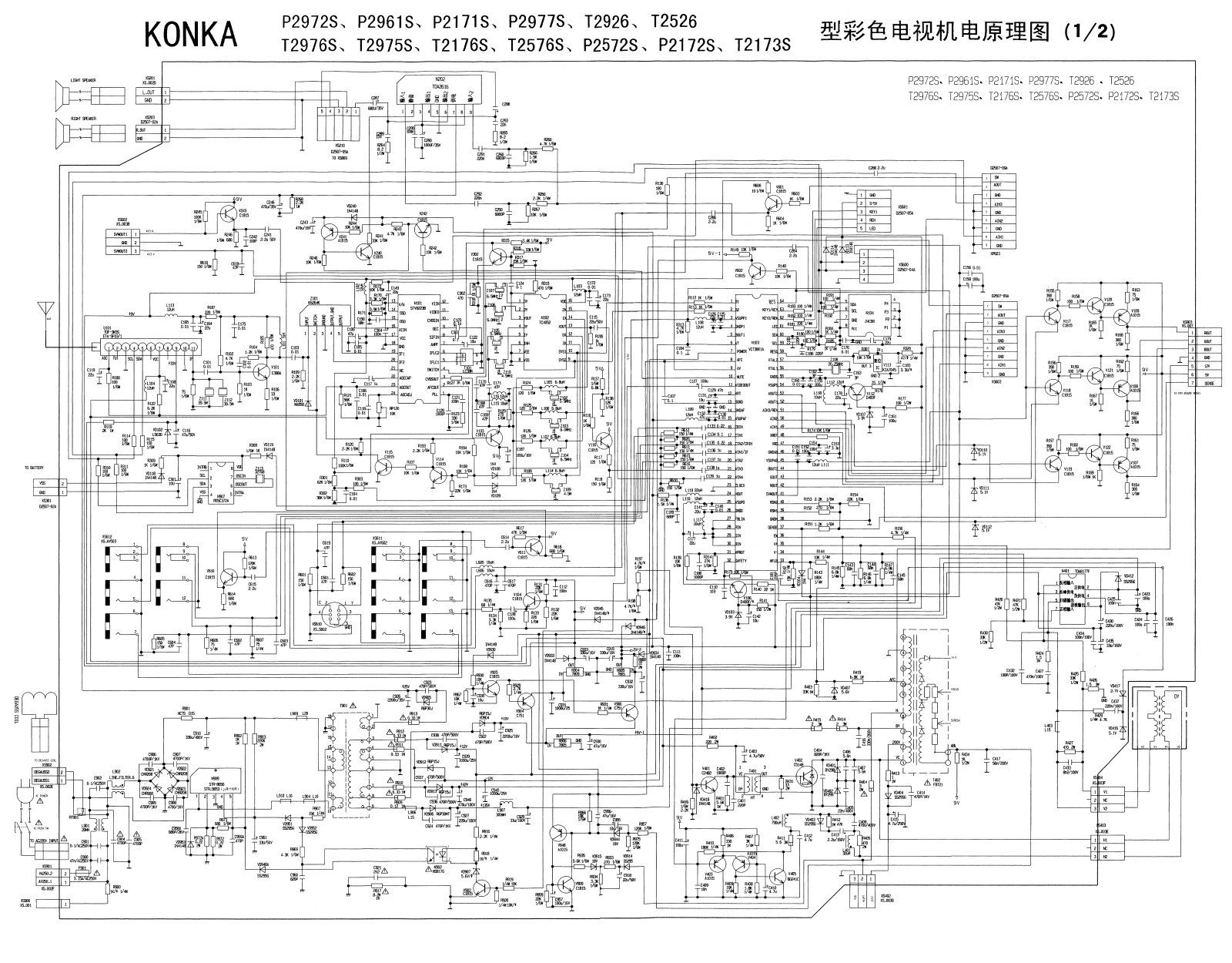 China KONKA STR8556, VCT3801A, TDA8177F, STV8223B, TDA2616 Schematic