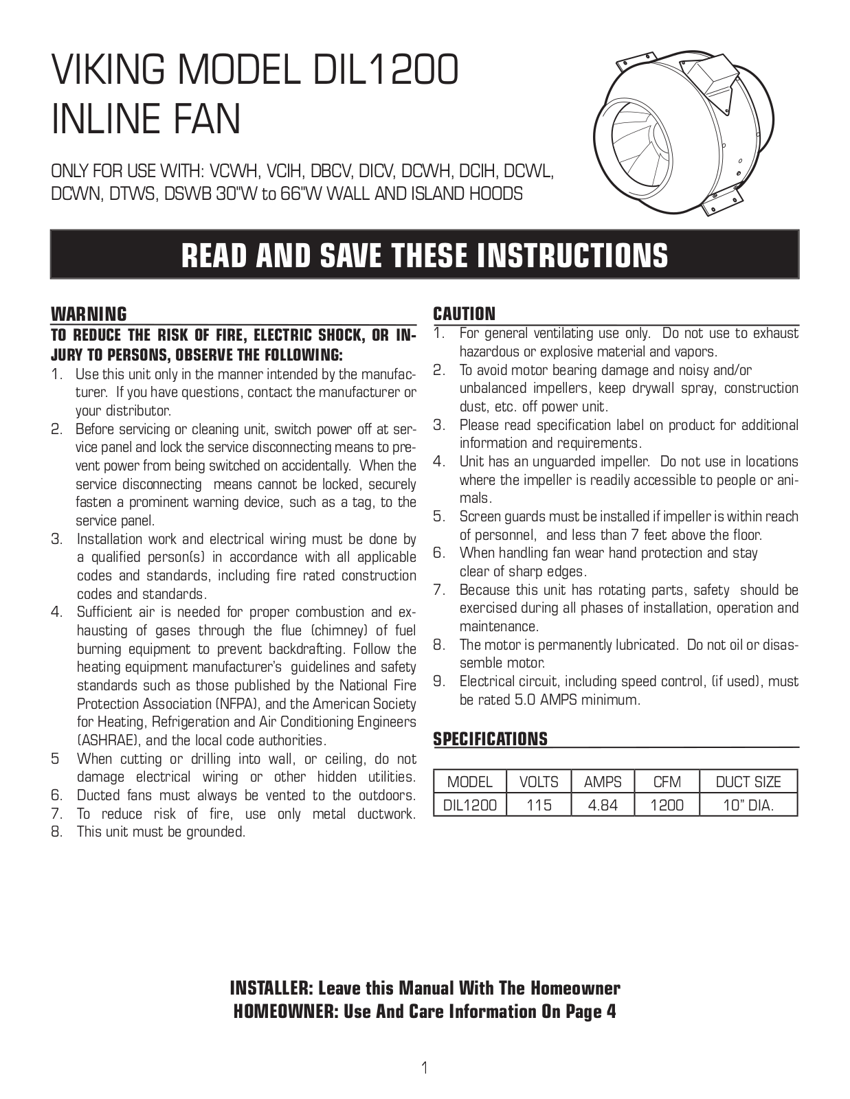 Viking VWHO3678, VWHO4878, DIL1200, VWHO6078 Installation Manual