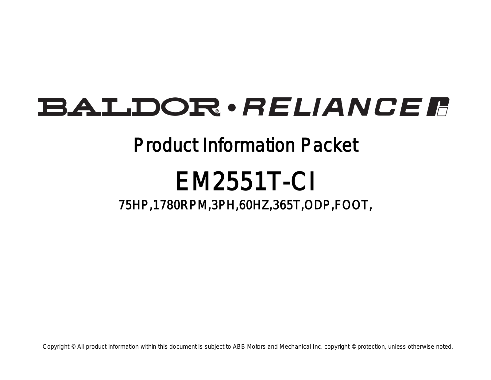 Baldor EM2551T-CI Product Information Sheet