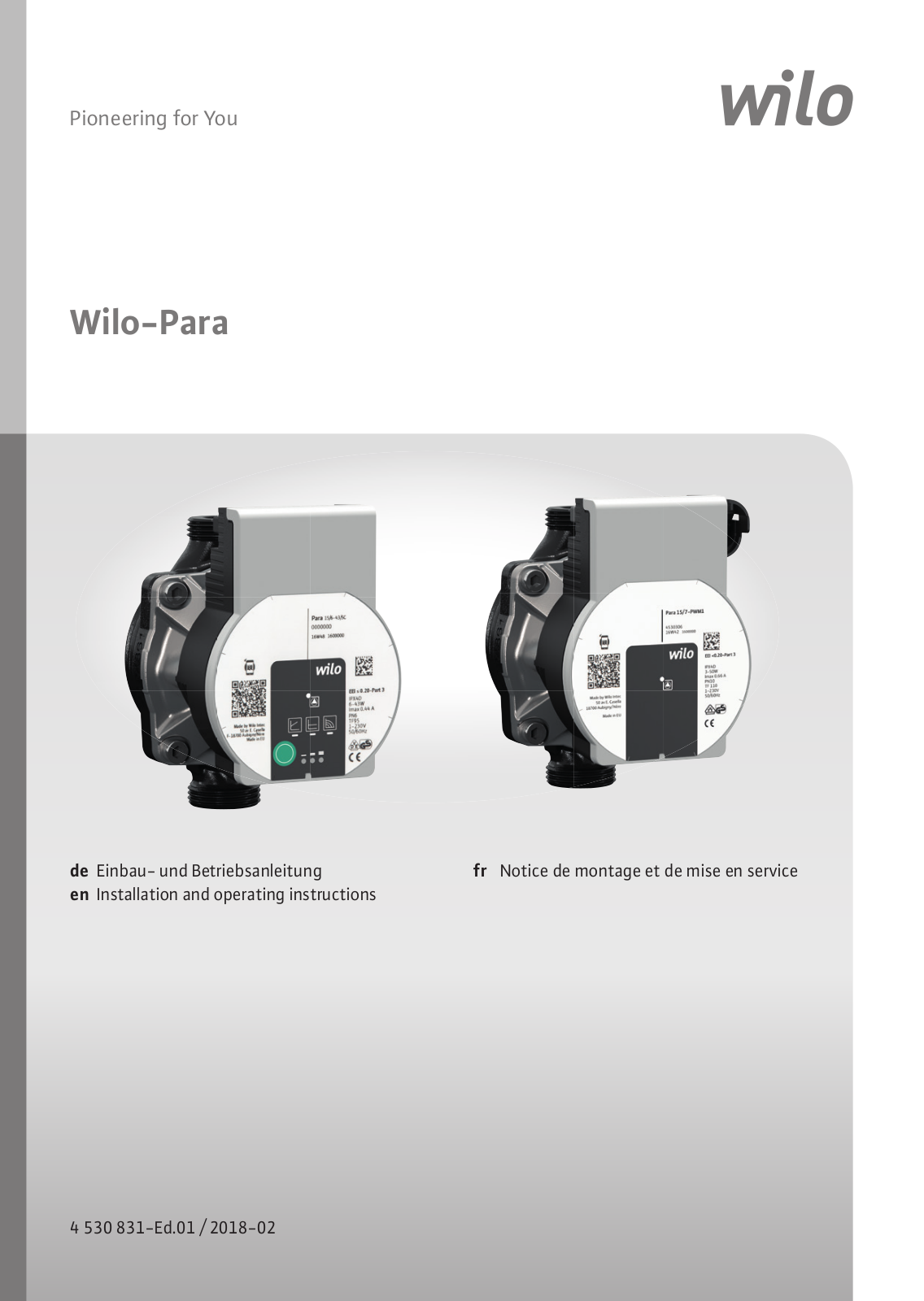 Wilo Para Installation And Operating Instructions Manual