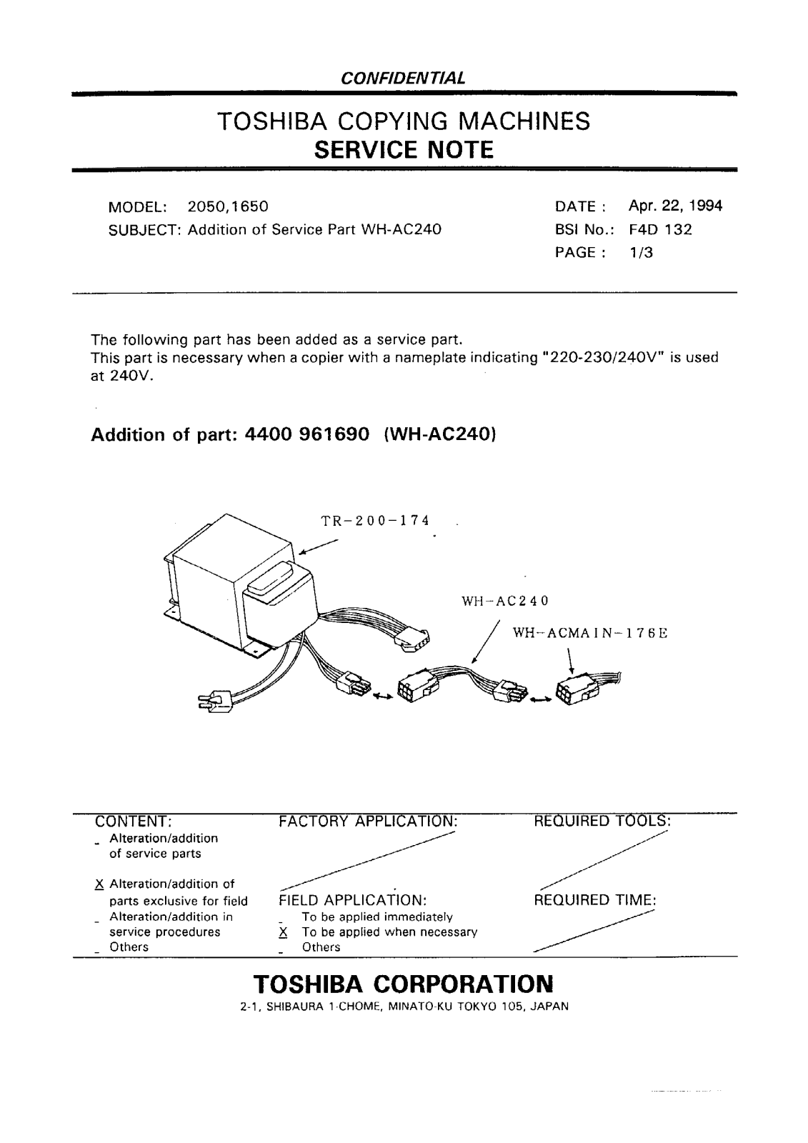 Toshiba f4d132 Service Note