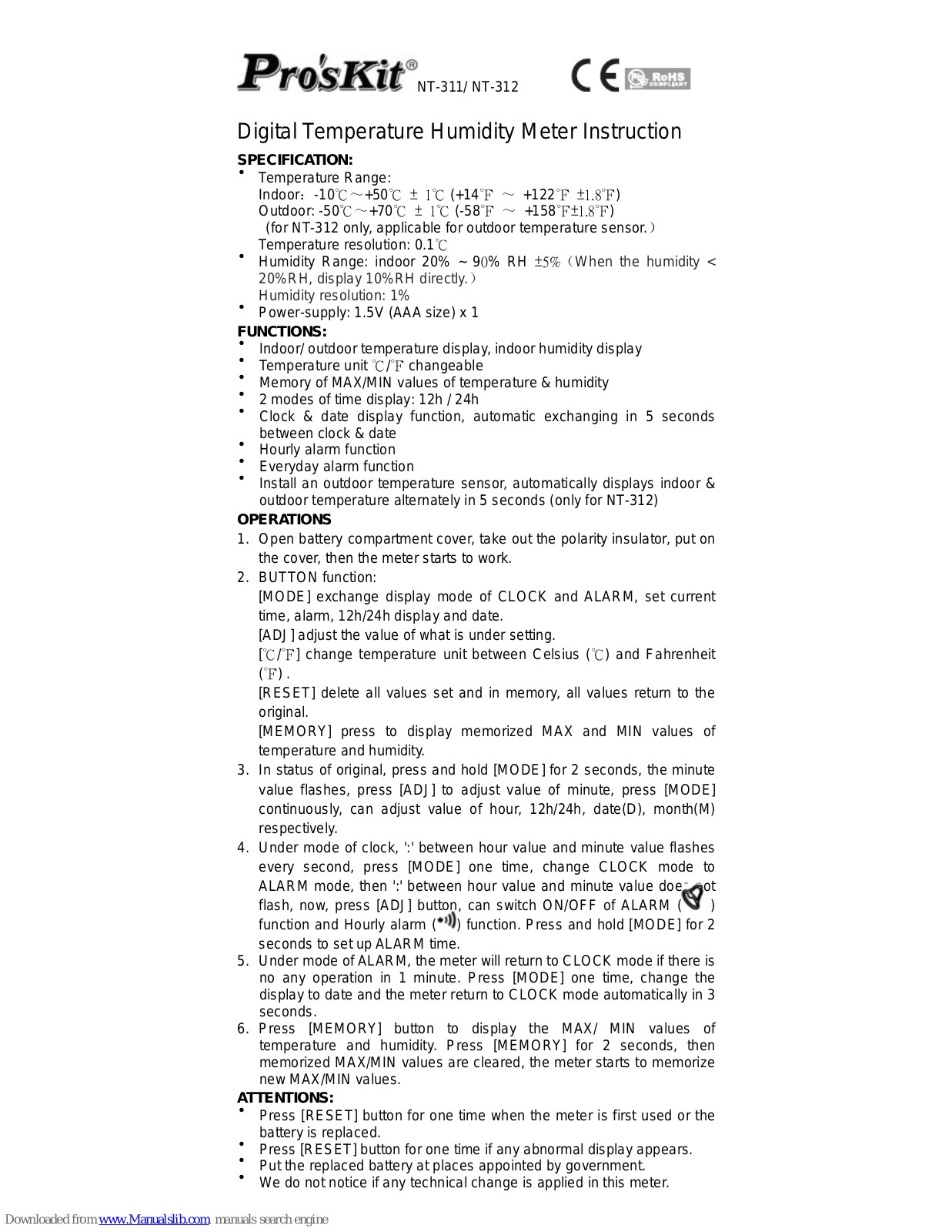 Pro's Kit NT-311, NT-312 Instructions Manual - ManualMachine.com