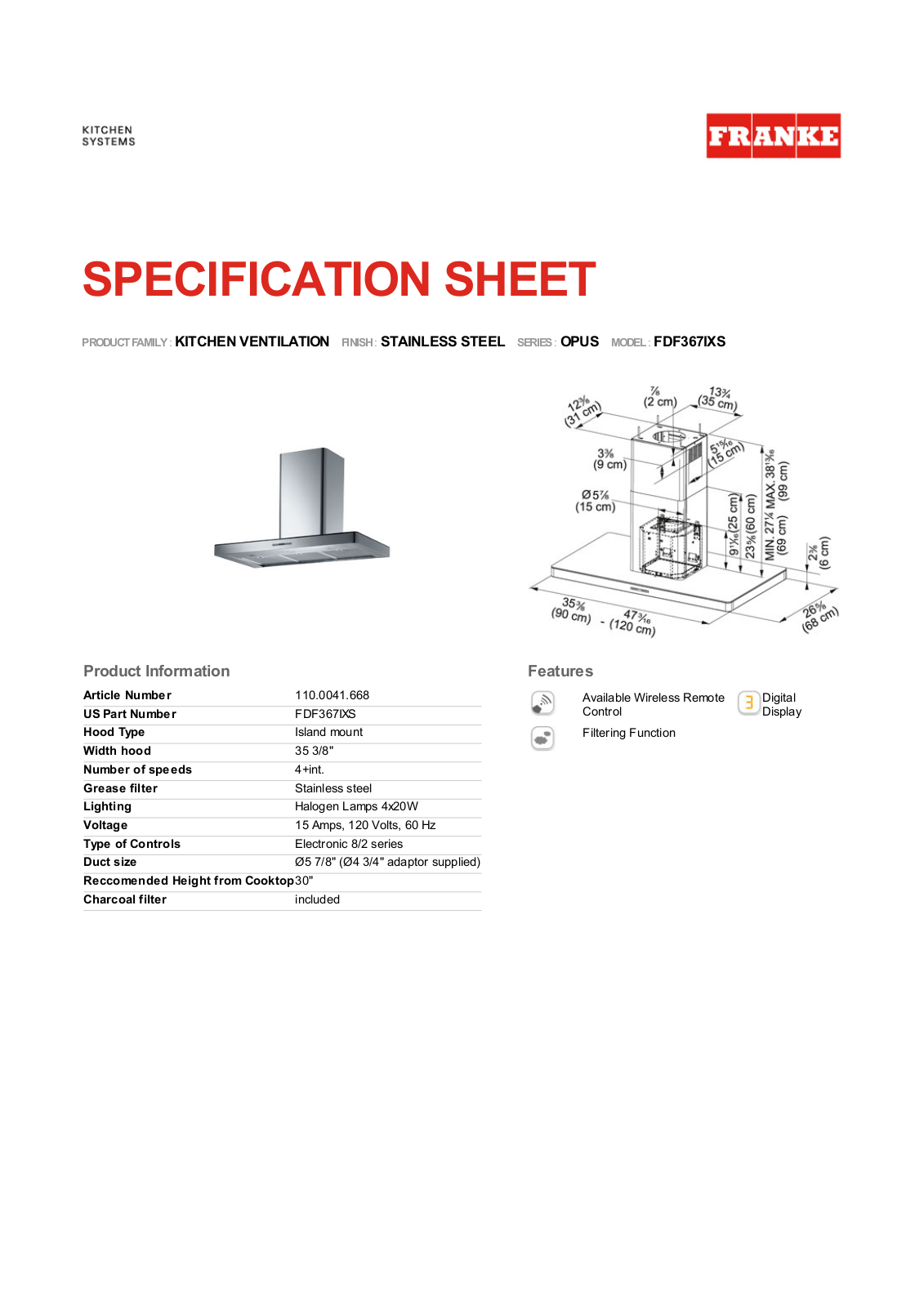 Franke Foodservice FDF367IXS User Manual