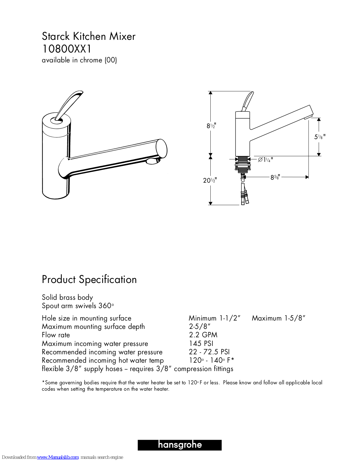 Grohe Starck 10800XX1 Specification