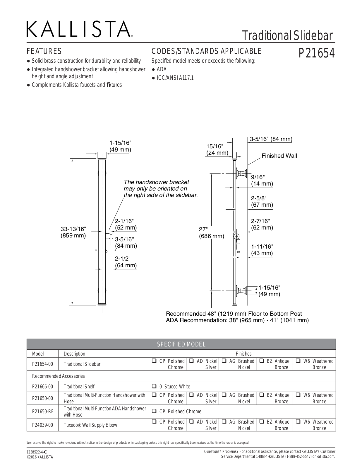 KALLISTA P21654 User Manual