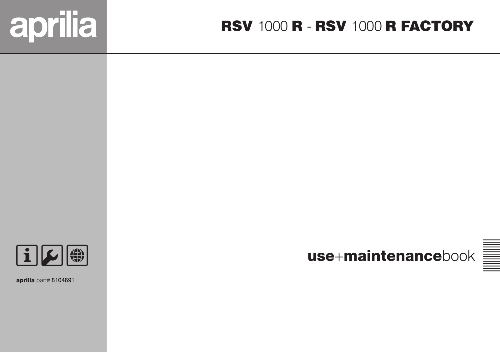 Aprilia RSV 1000R FACTORY, RSV 1000 R User Manual