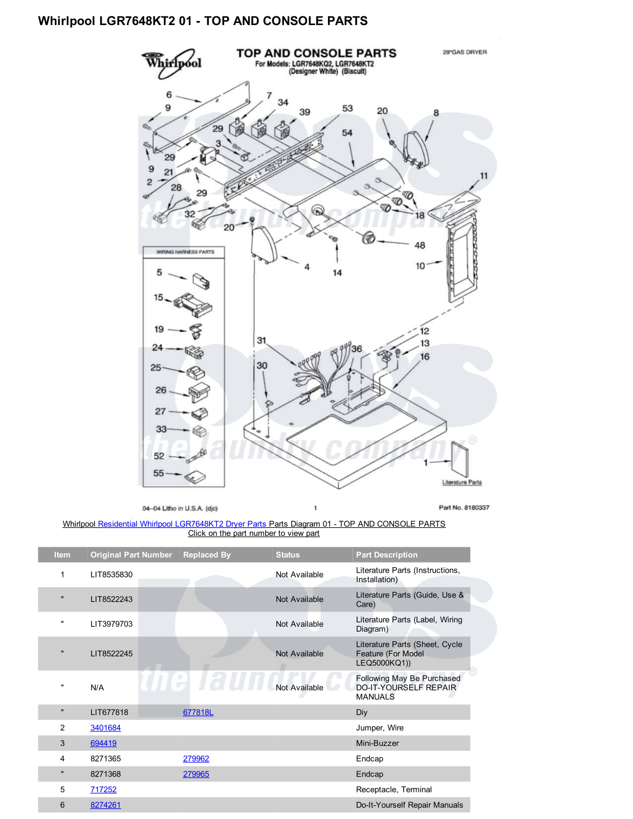 Whirlpool LGR7648KT2 Parts Diagram