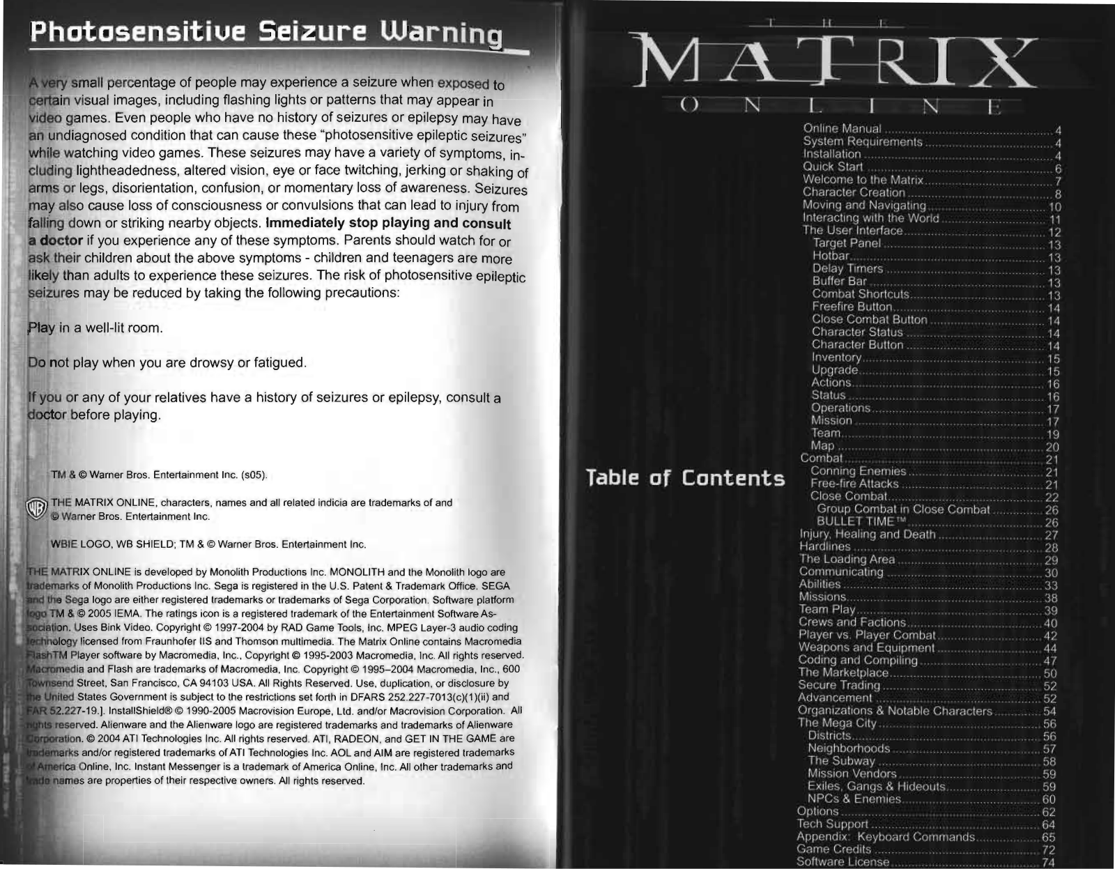 Sega PC GAMES MATRIX ONLINE User Manual