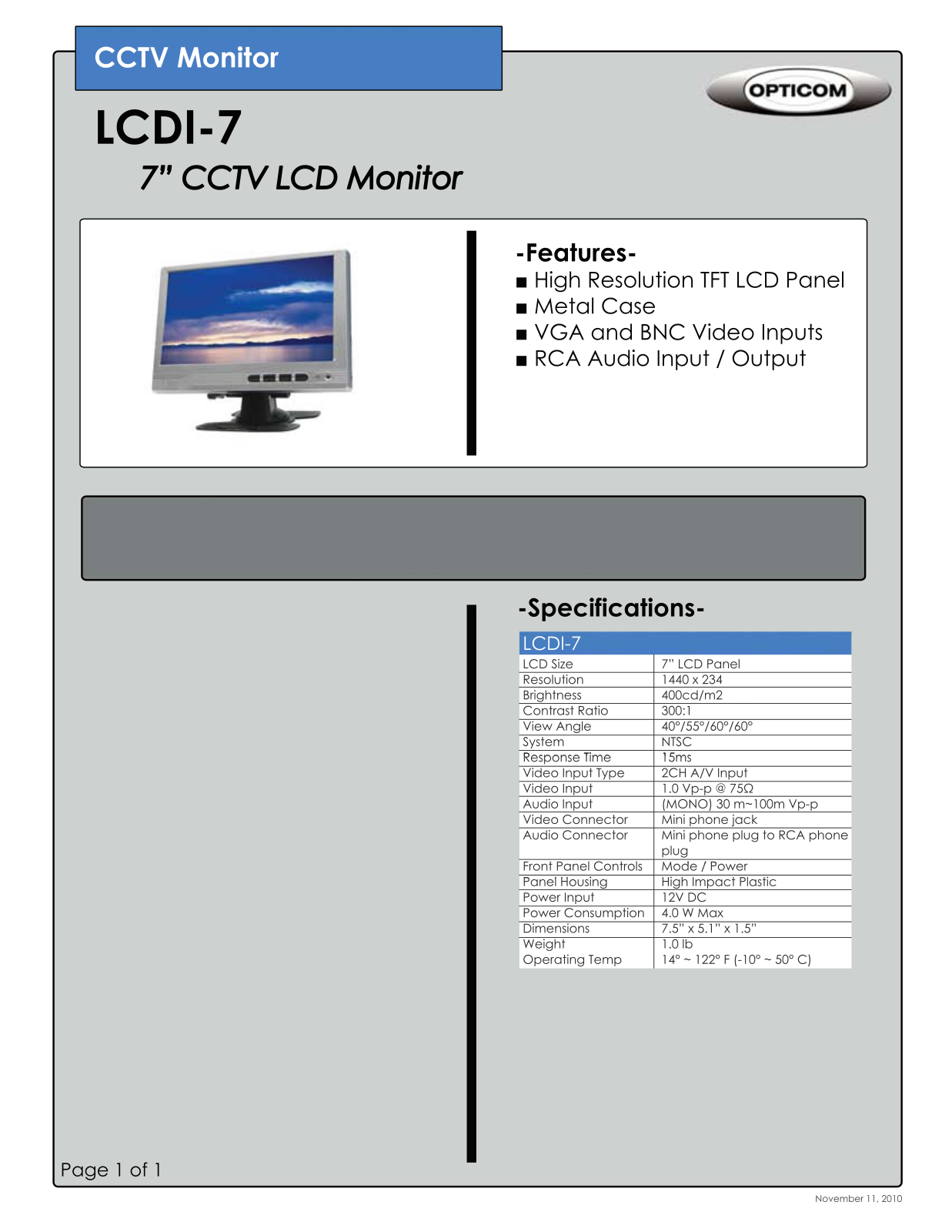 Opticom LCDI-7 DATASHEET