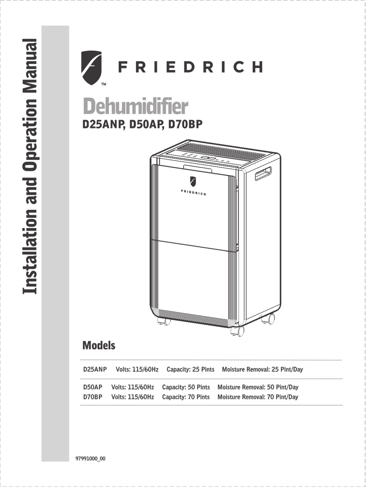 Friedrich Metal Products D25ANP Installation  Manual