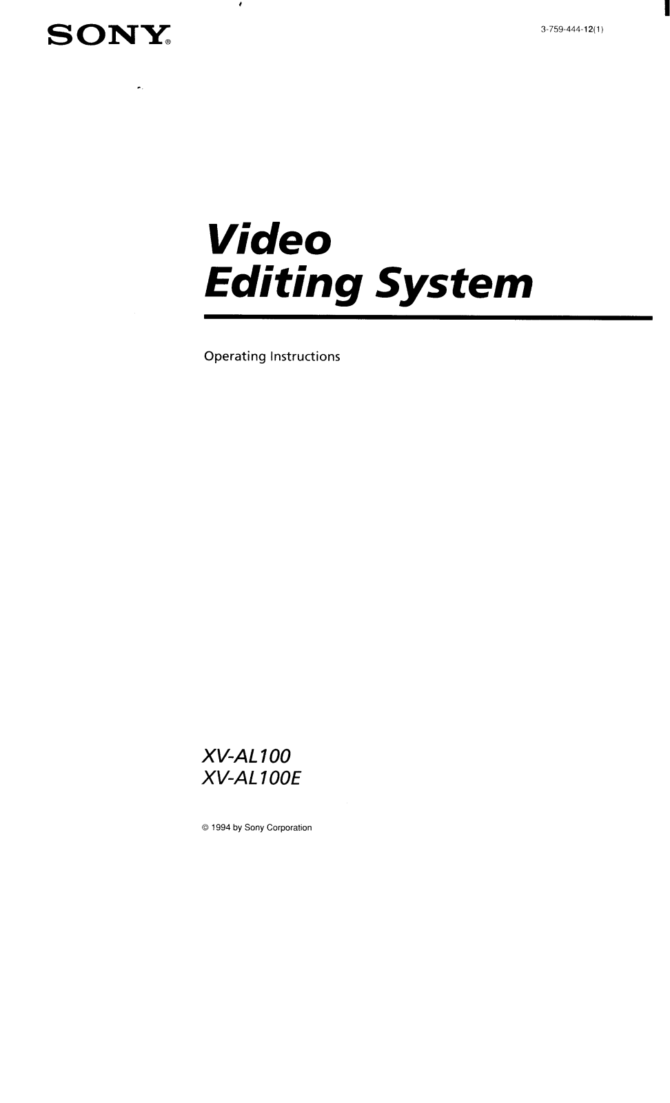 Sony XVAL100, XVAL100E Operating Manual
