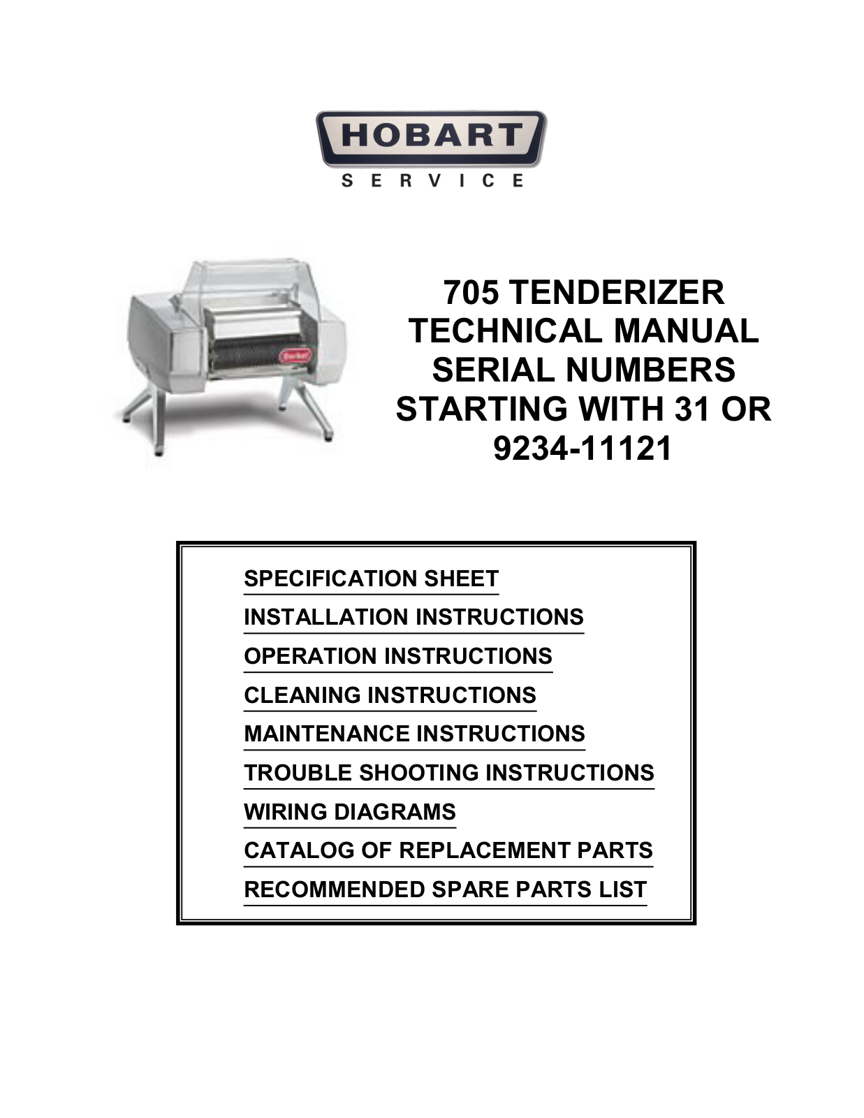 Hobart 705 User Manual