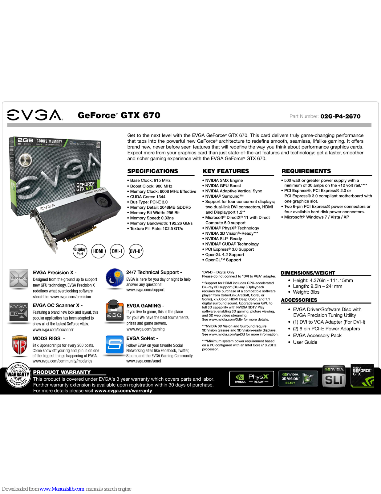 EVGA GeForce GTX 670 Specification - ManualMachine.com