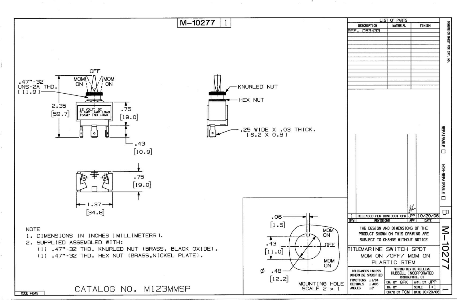 Hubbell M123MMSP Reference Drawing