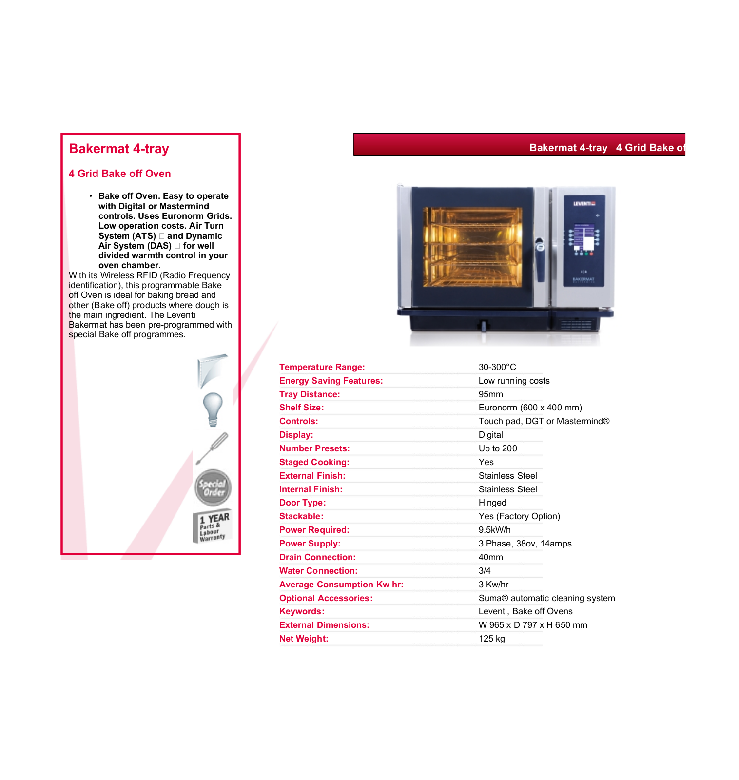 Valera BAKERMAT 4-TRAY DATASHEET