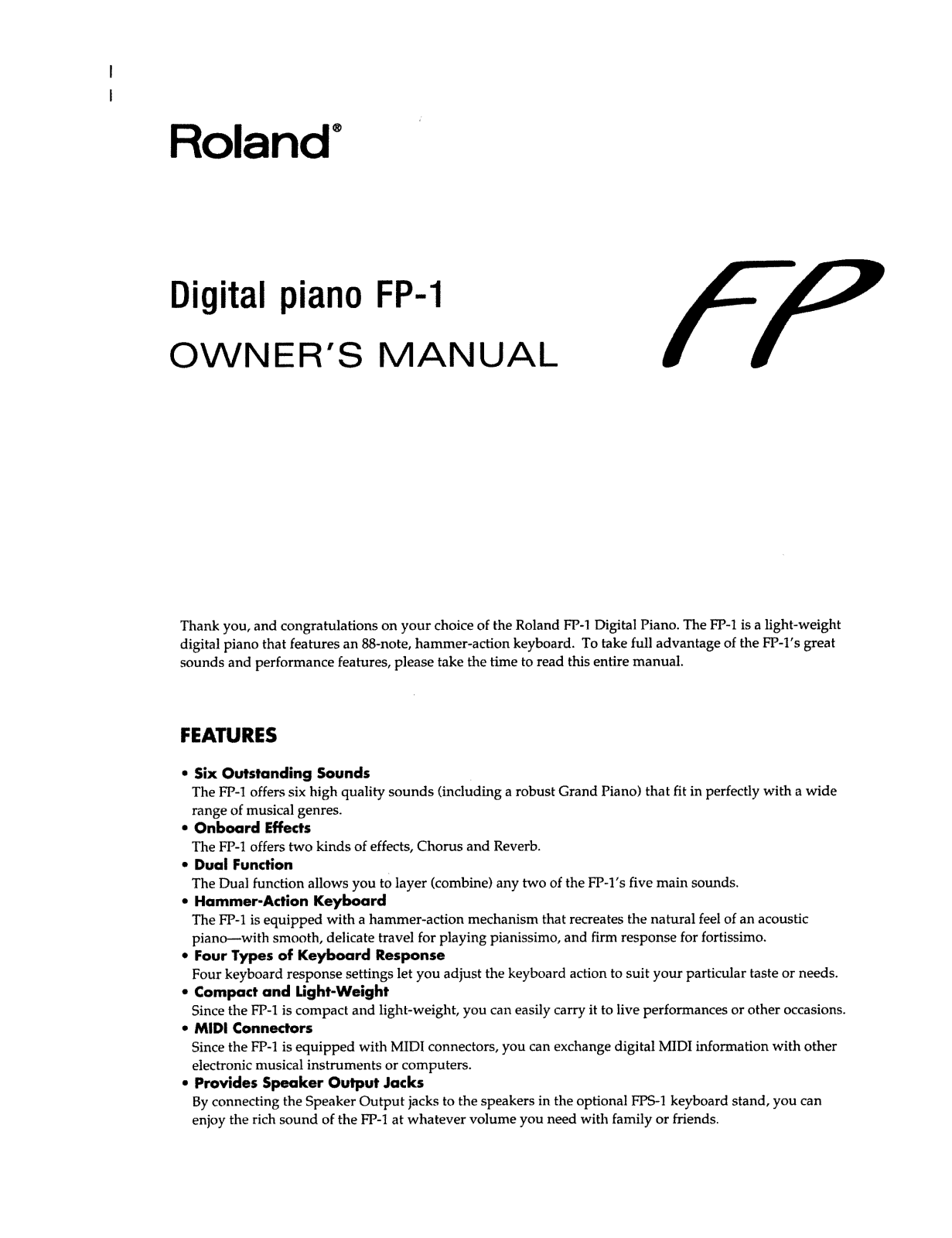 Roland Corporation FP-1 Owner's Manual