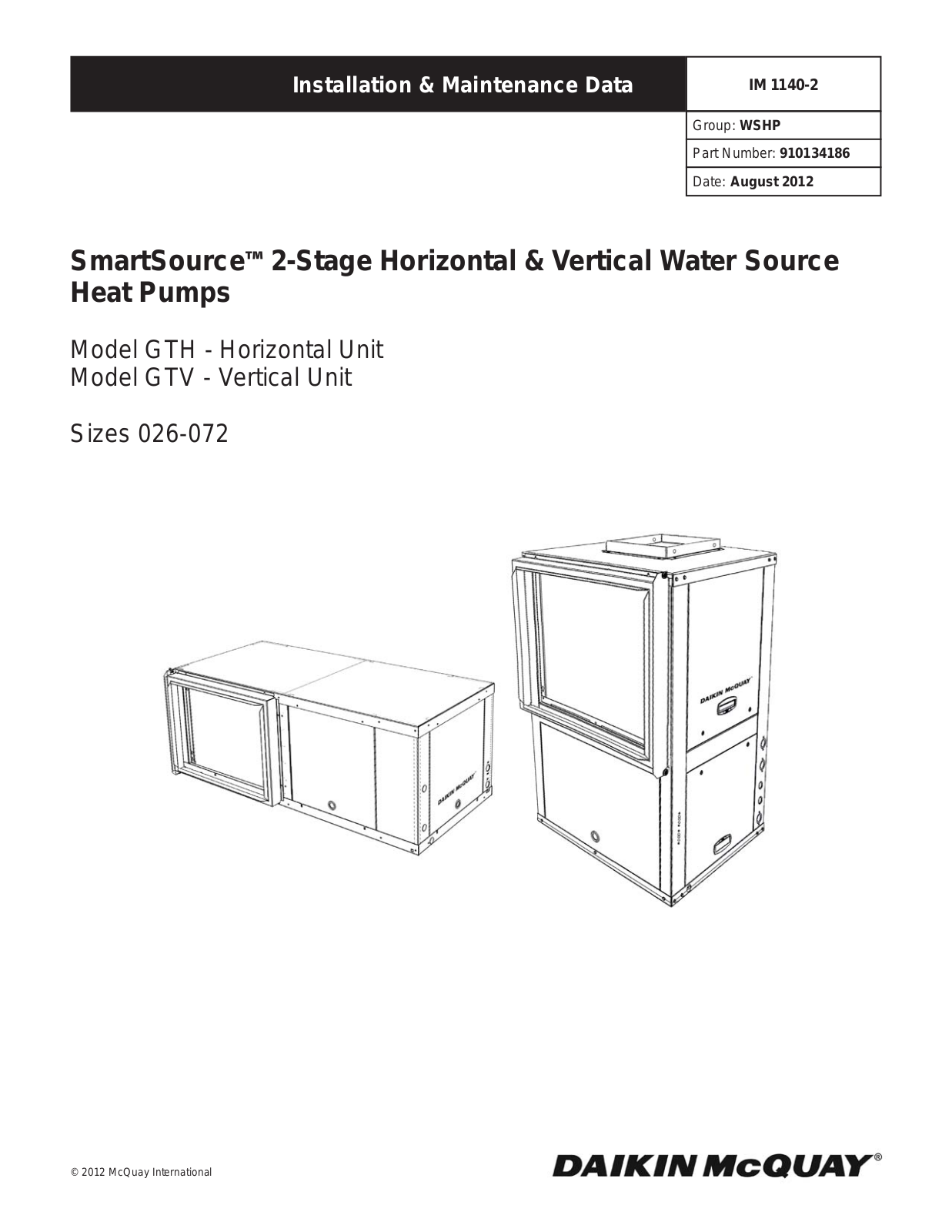 McQuay GTH032 Installation  Manual