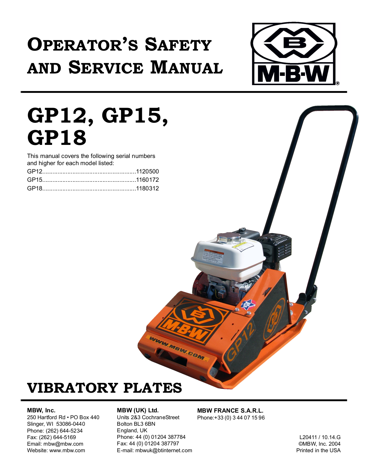 MBW GP18 User Manual