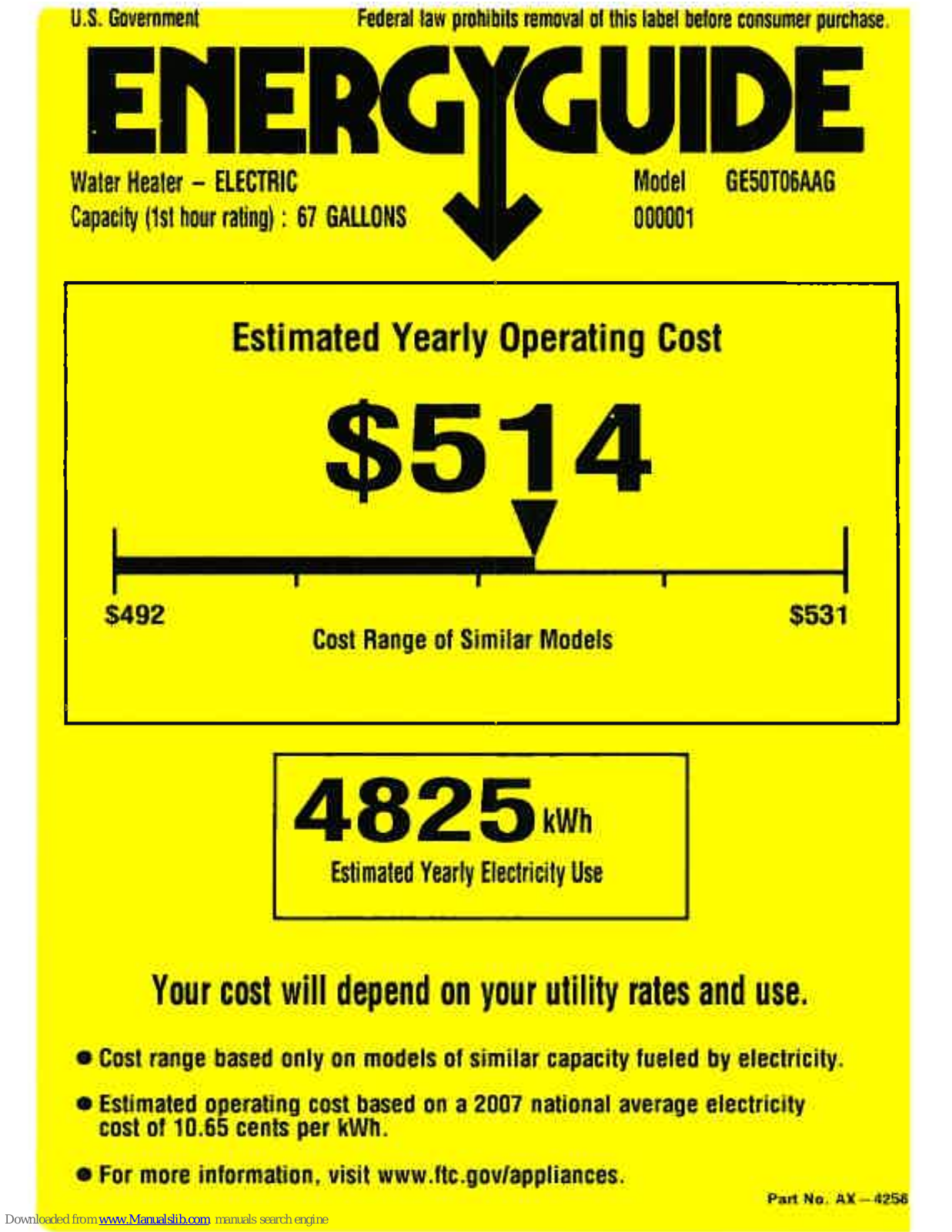 GE 50T06AAG, GE50T06AAG Energy Manual