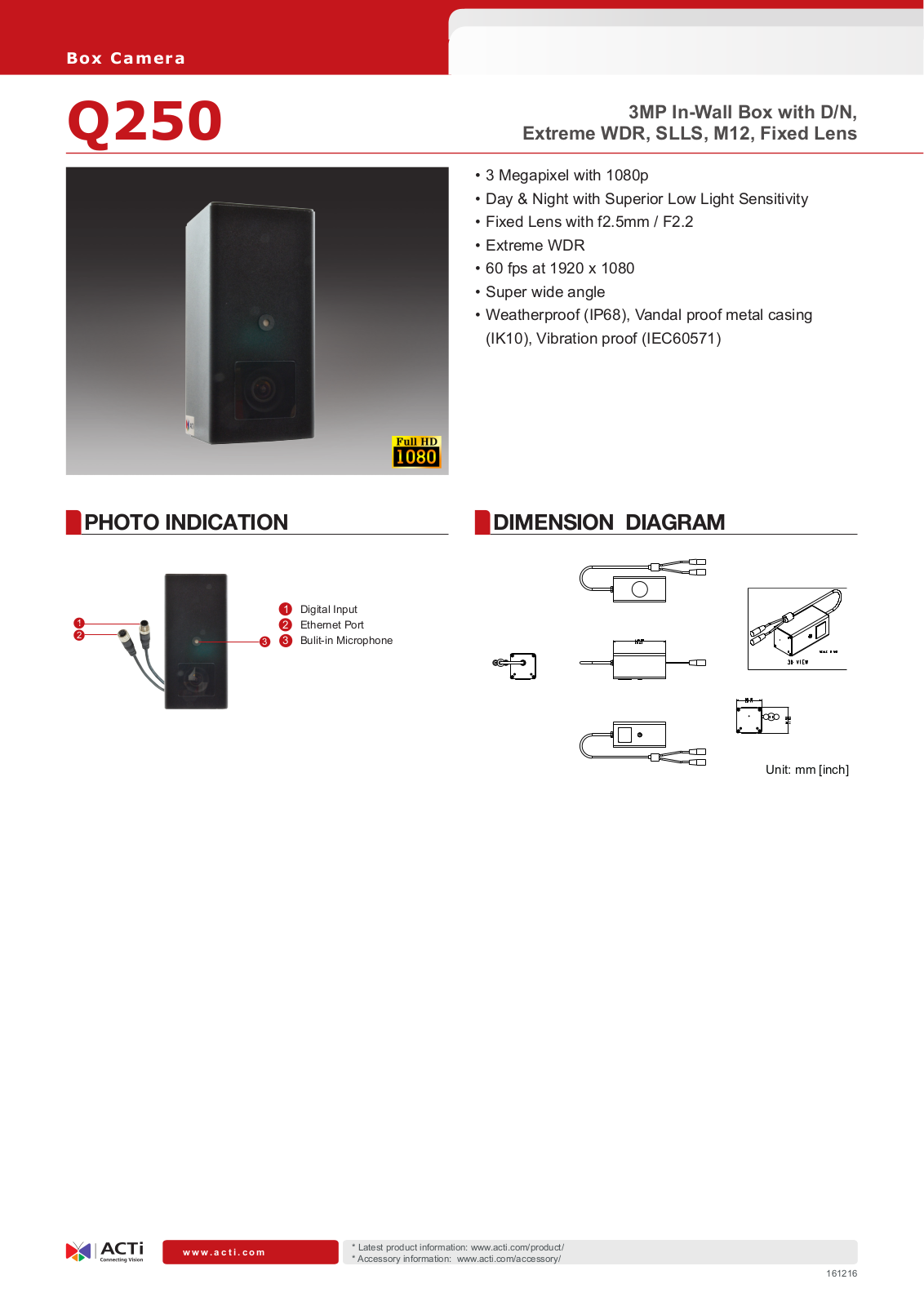 ACTi Q250 Specsheet