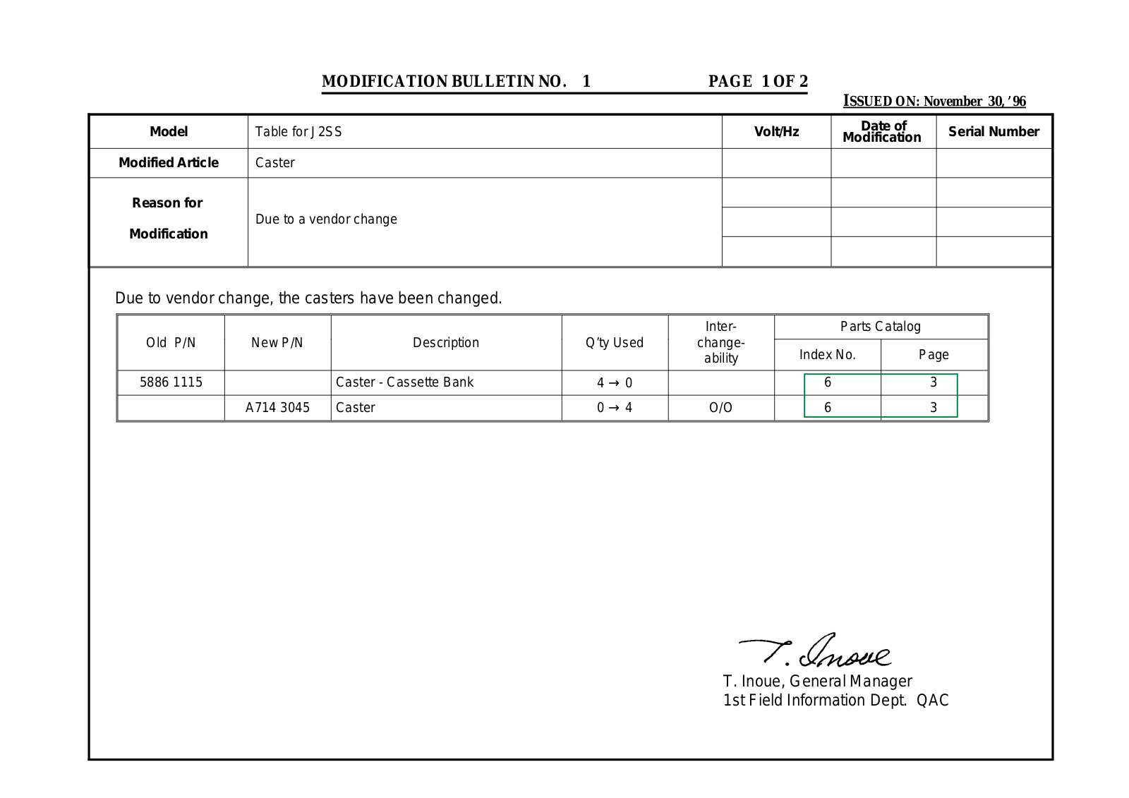 Ricoh TABLE740 Modification Bulletin