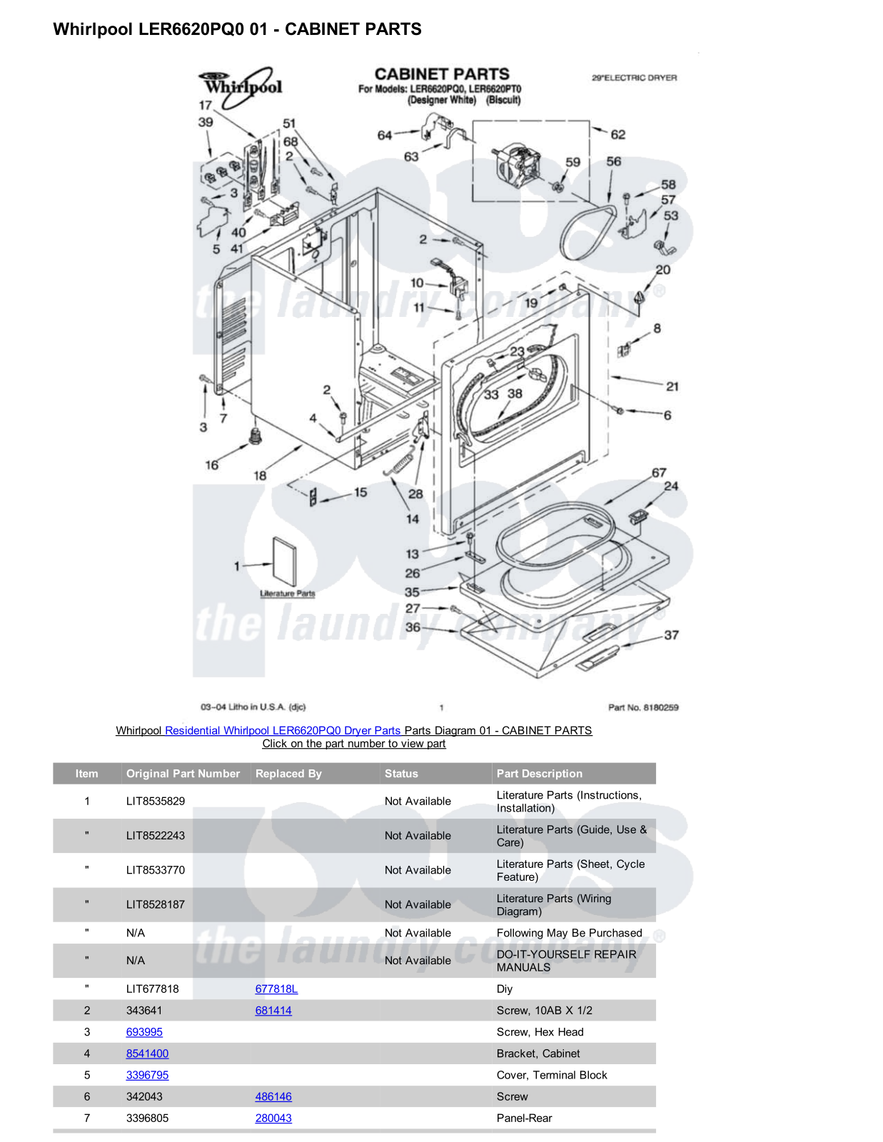 Whirlpool LER6620PQ0 Parts Diagram