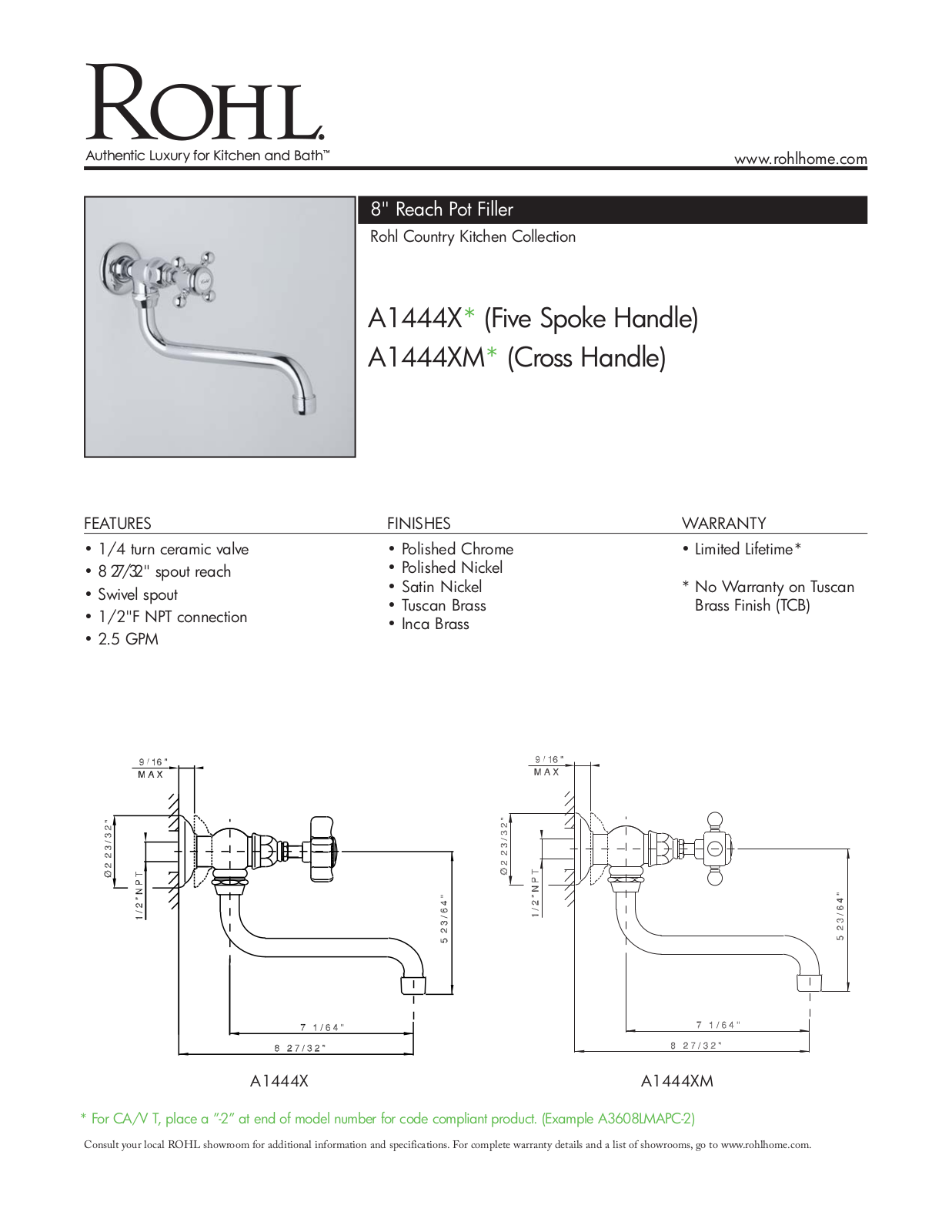 Rohl A1444XAPC2 Specs