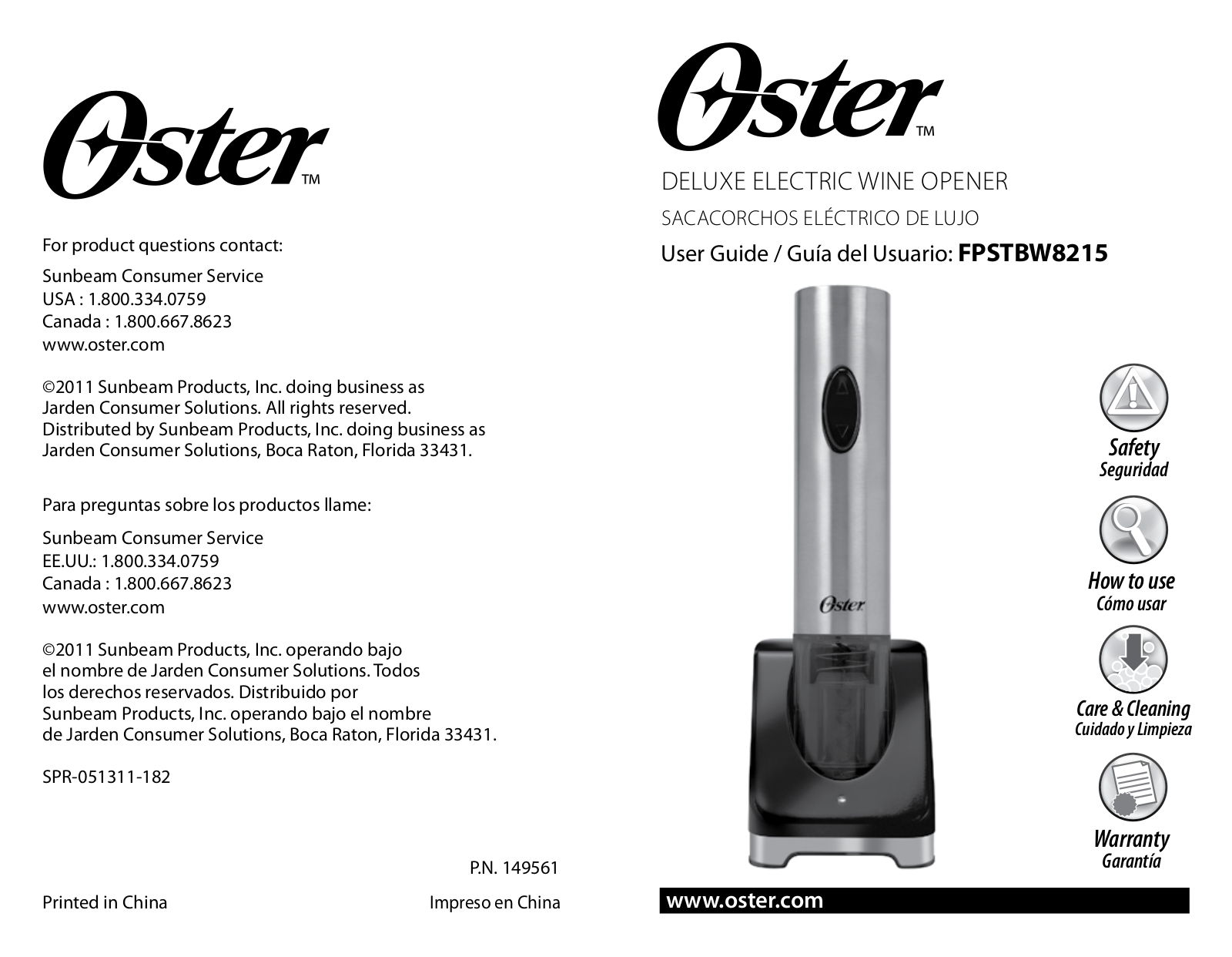 Oster FPSTBW8215 Owner's Manual