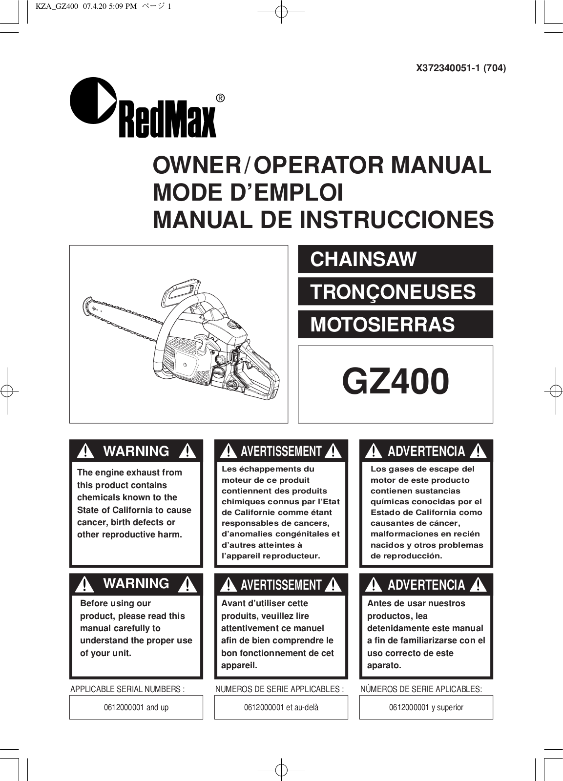 Zenoah GZ400 User Manual