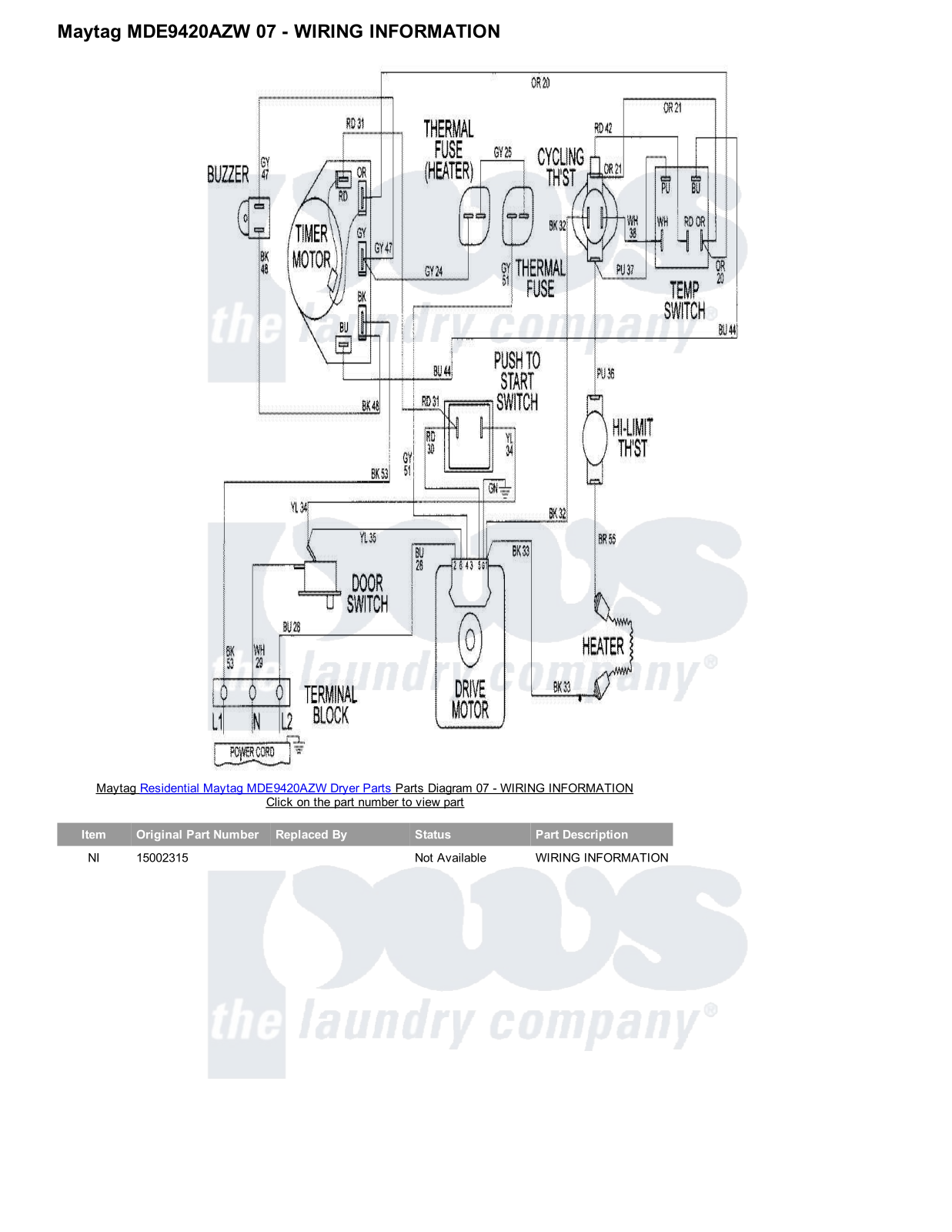 Maytag MDE9420AZW Parts Diagram