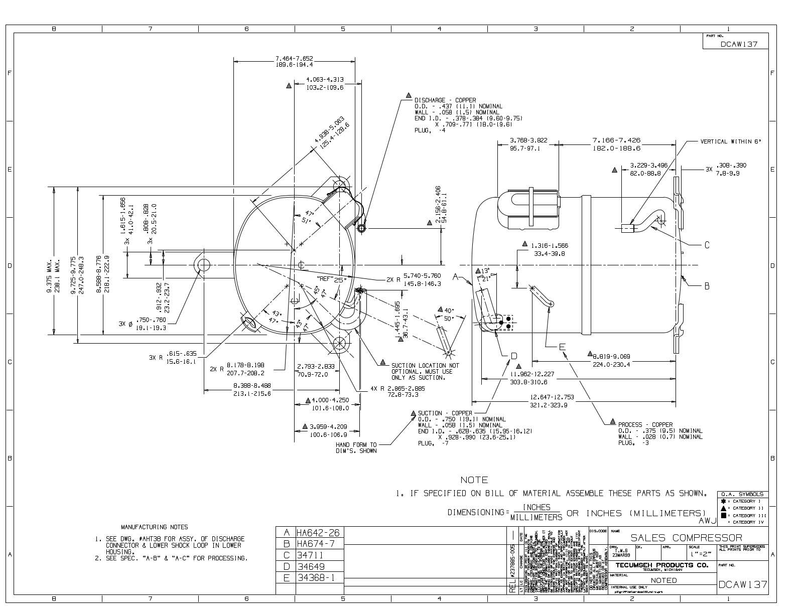 Tecumseh AWJ5524EXN Drawing Data