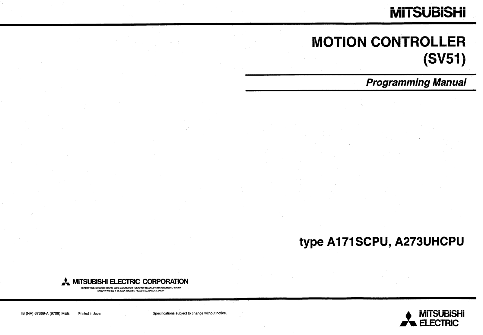 Mitsubishi Electronics A171SCPU, A273UHCPU User Manual