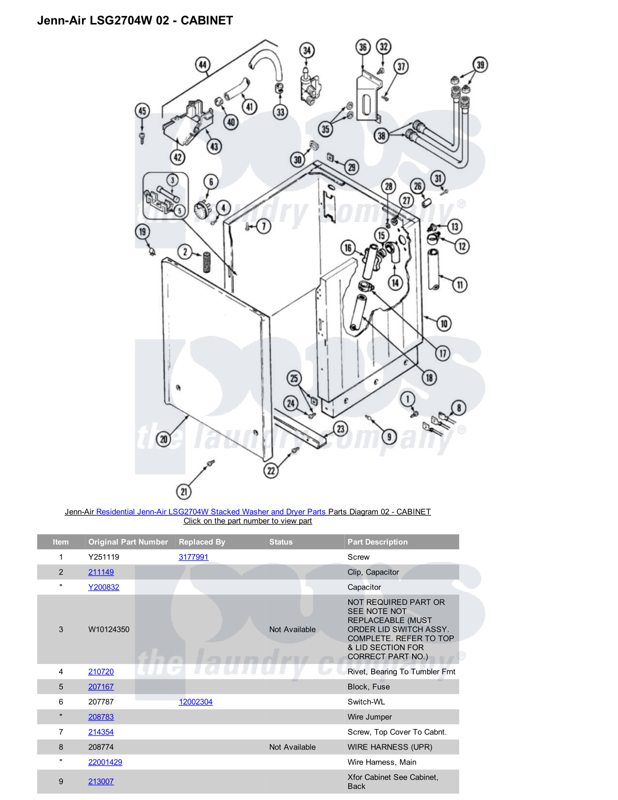 Jenn-Air LSG2704W Stacked and Parts Diagram