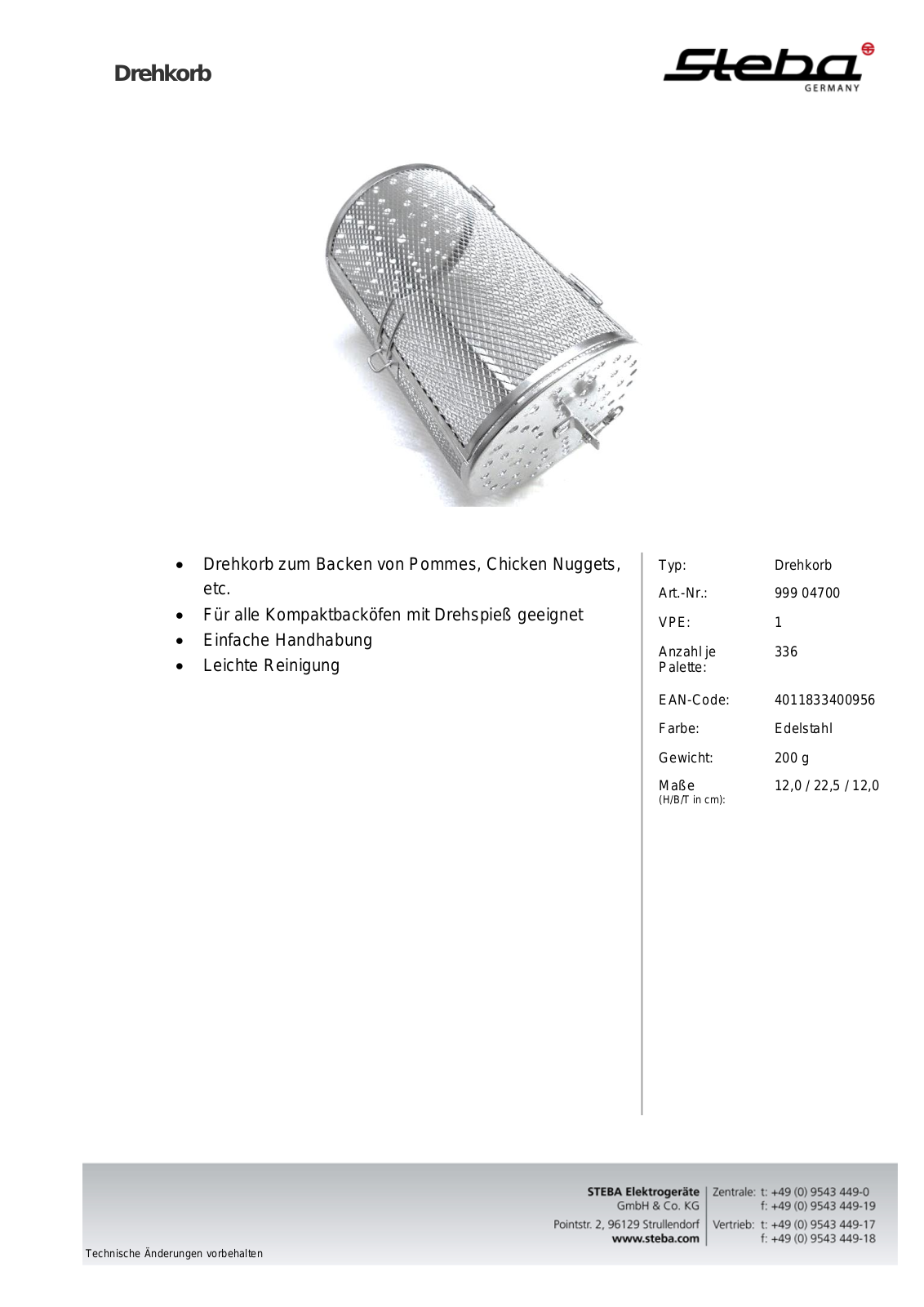 Steba Drehkorb Technical data