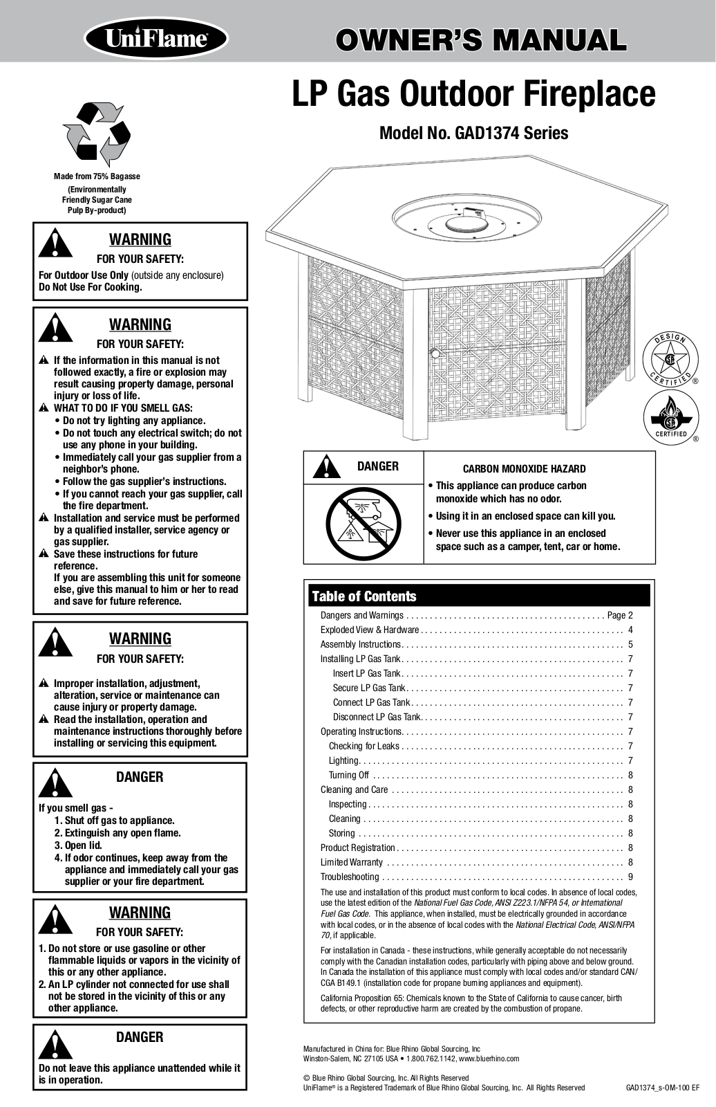 Endless Summer GAD1374SP User Manual