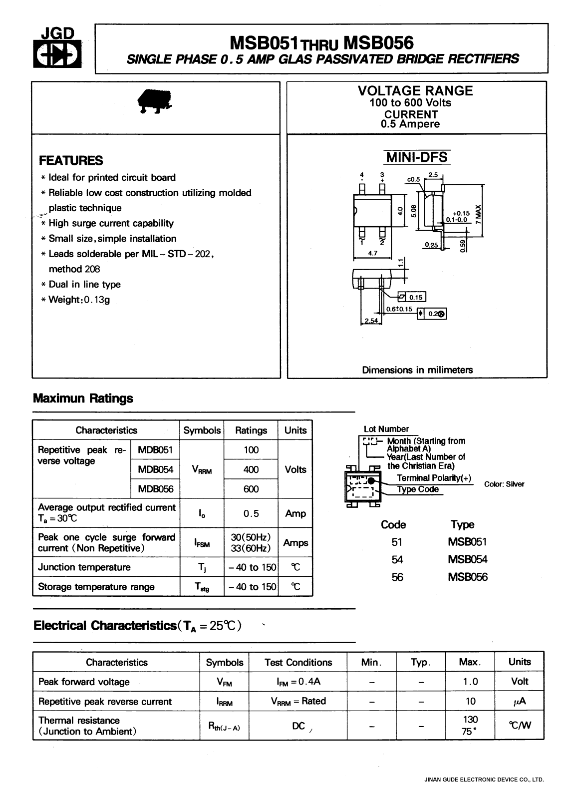 JGD MSB051, MSB054, MSB056 Datasheet