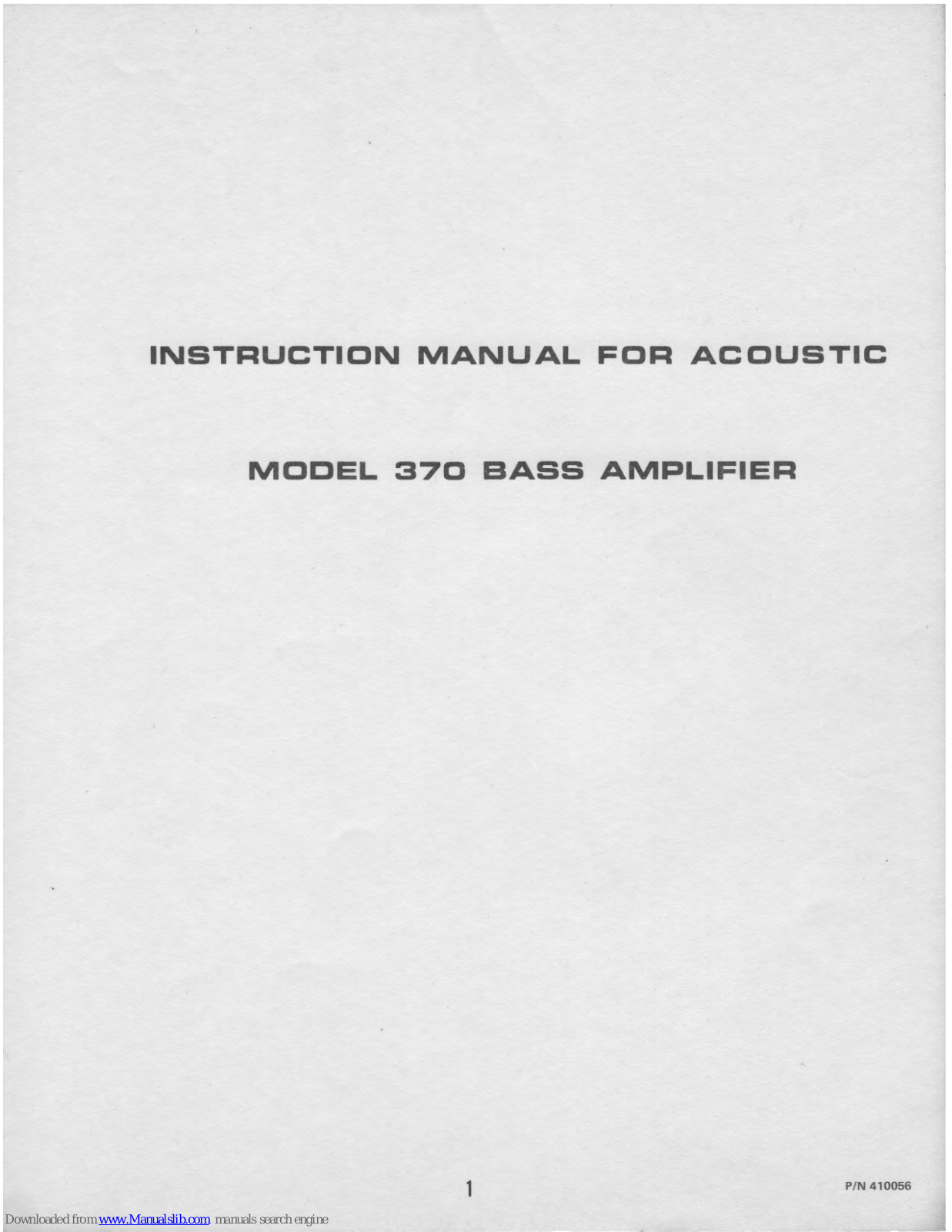 Acoustic 370 Instruction Manual