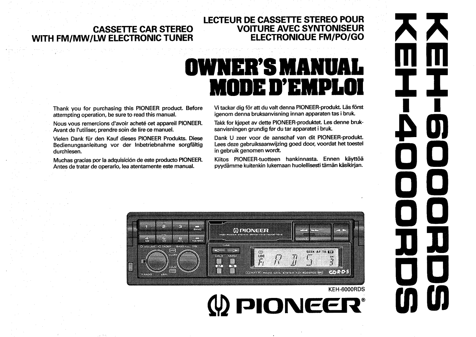 Pioneer KEH-4000RDS, KEH-6000RDS Manual