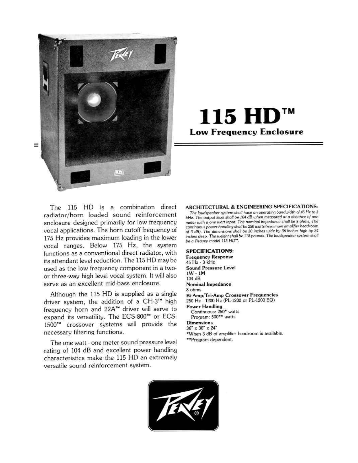 Peavey 115 HD DATASHEET