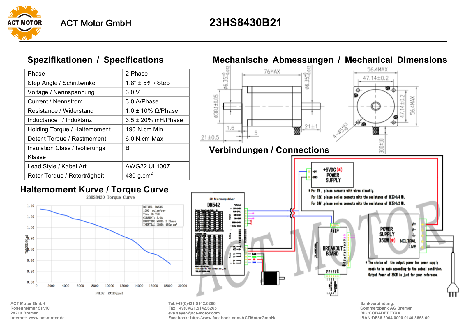 ACT MOTOR ACT 23HS8430B21 Datasheet - ManualMachine.com