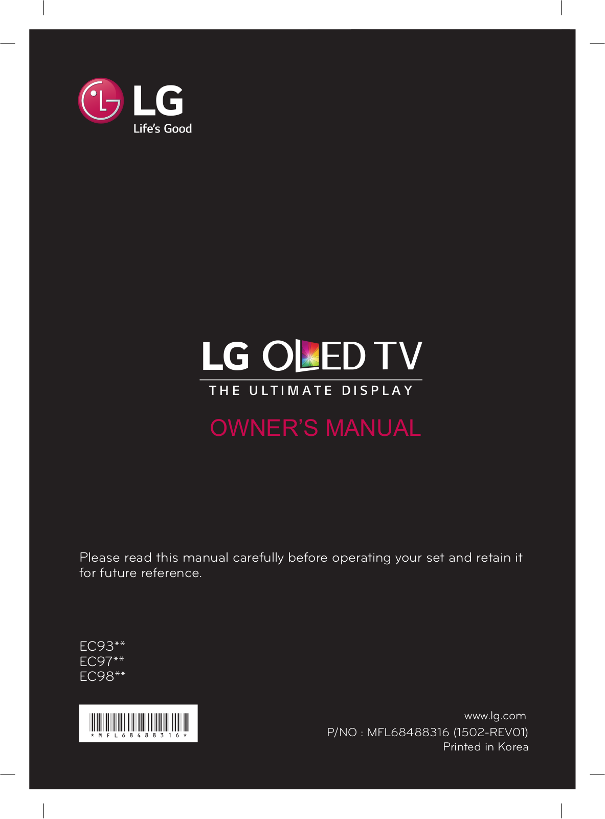 LG EC93 Series, EC97 Series, 77EC98 Series, 55EC930V-ZA, 65EC970V-ZA Owner's Manual