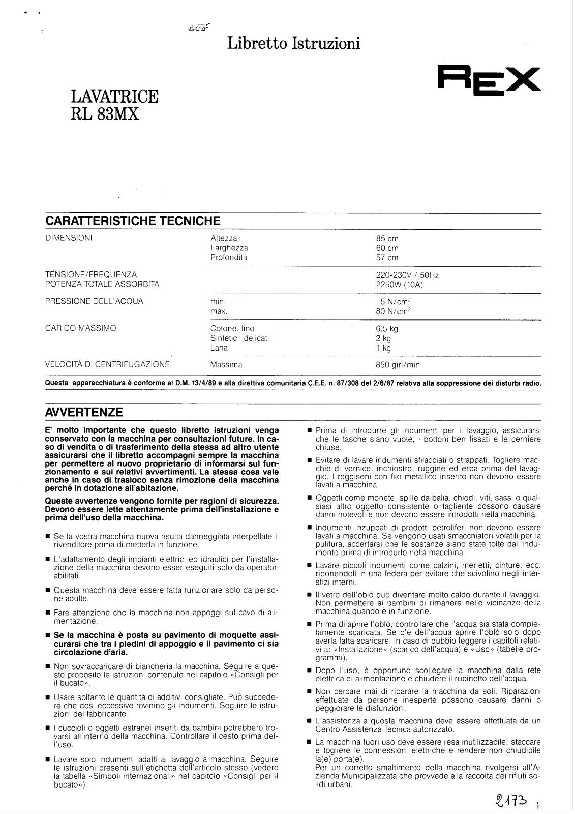 Rex RL83MX User Manual