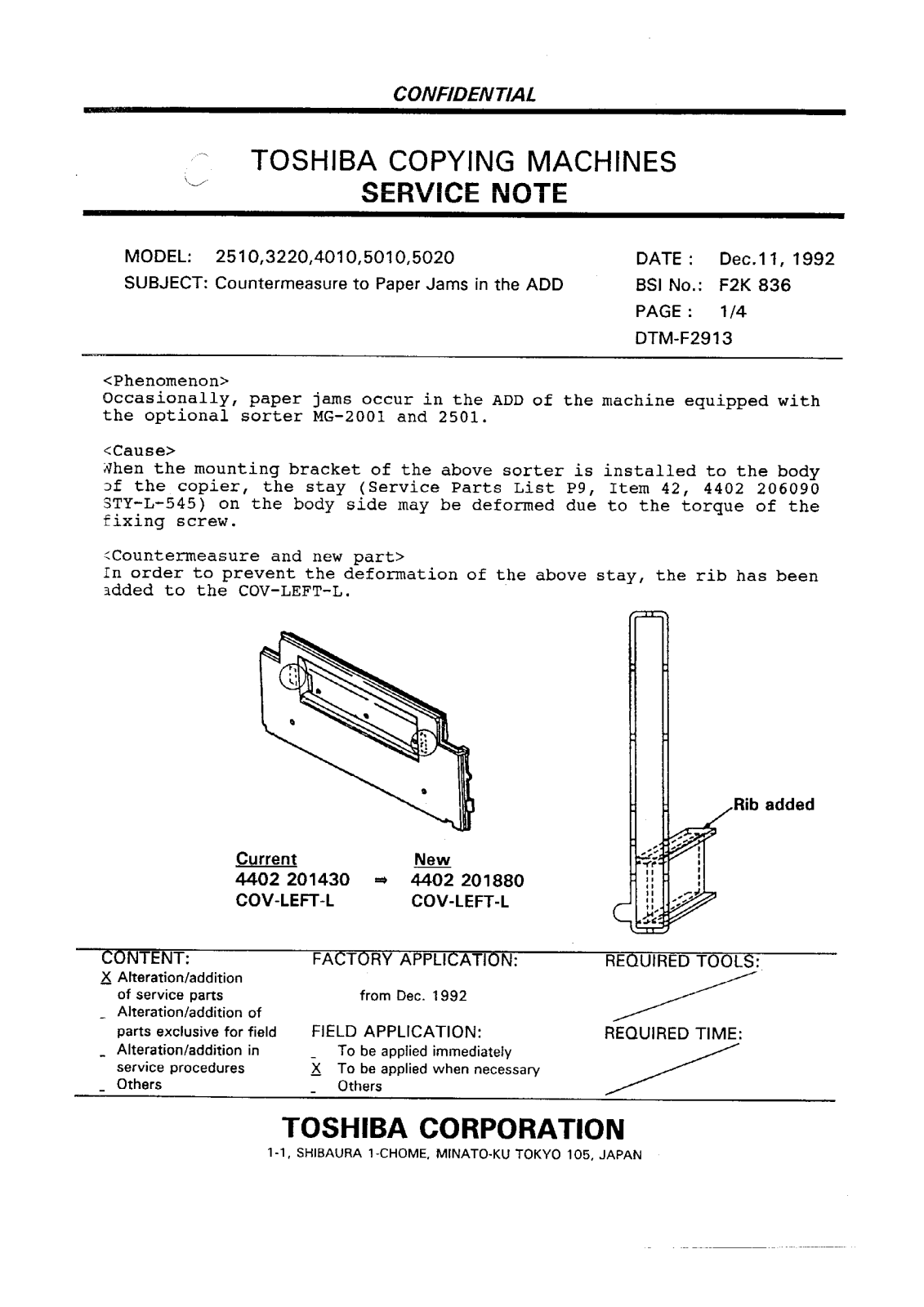 Toshiba f2k836 Service Note