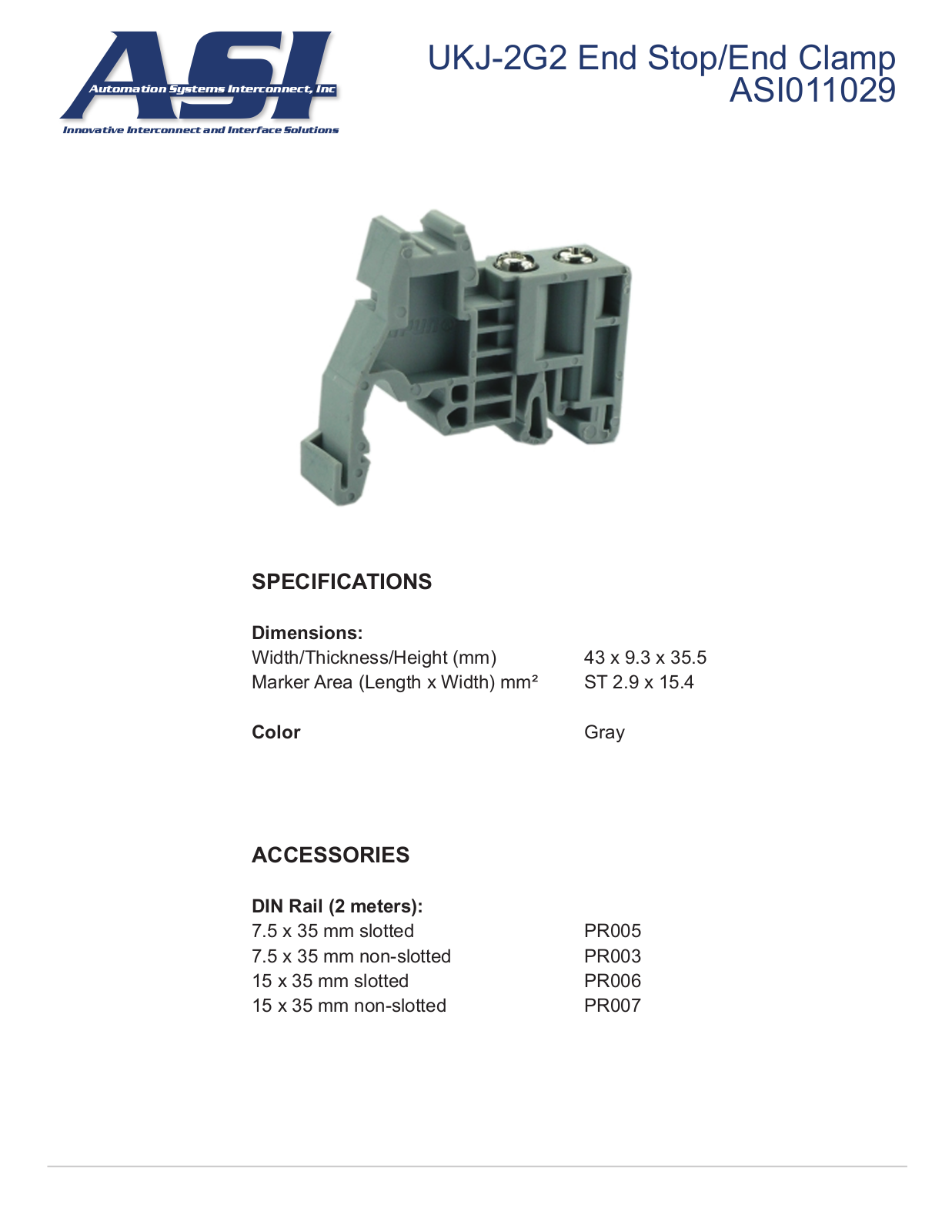 ASI-Automation Systems Interconnect ASI011029 Data Sheet