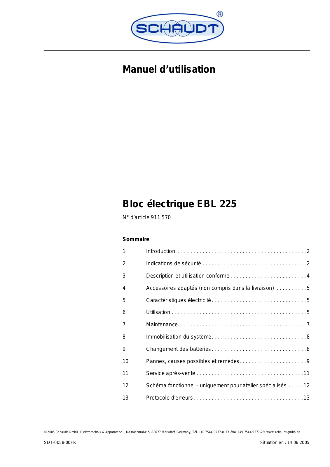 Schaudt EBL 225 User Manual