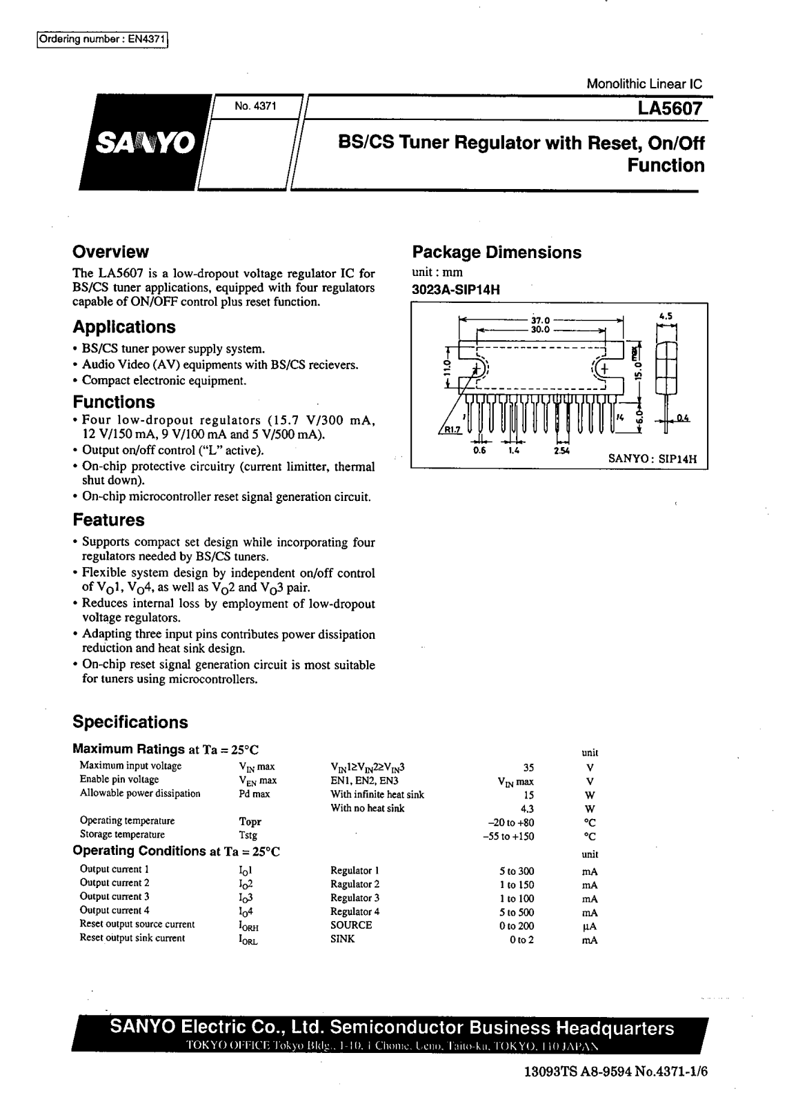 SANYO LA5607 Datasheet