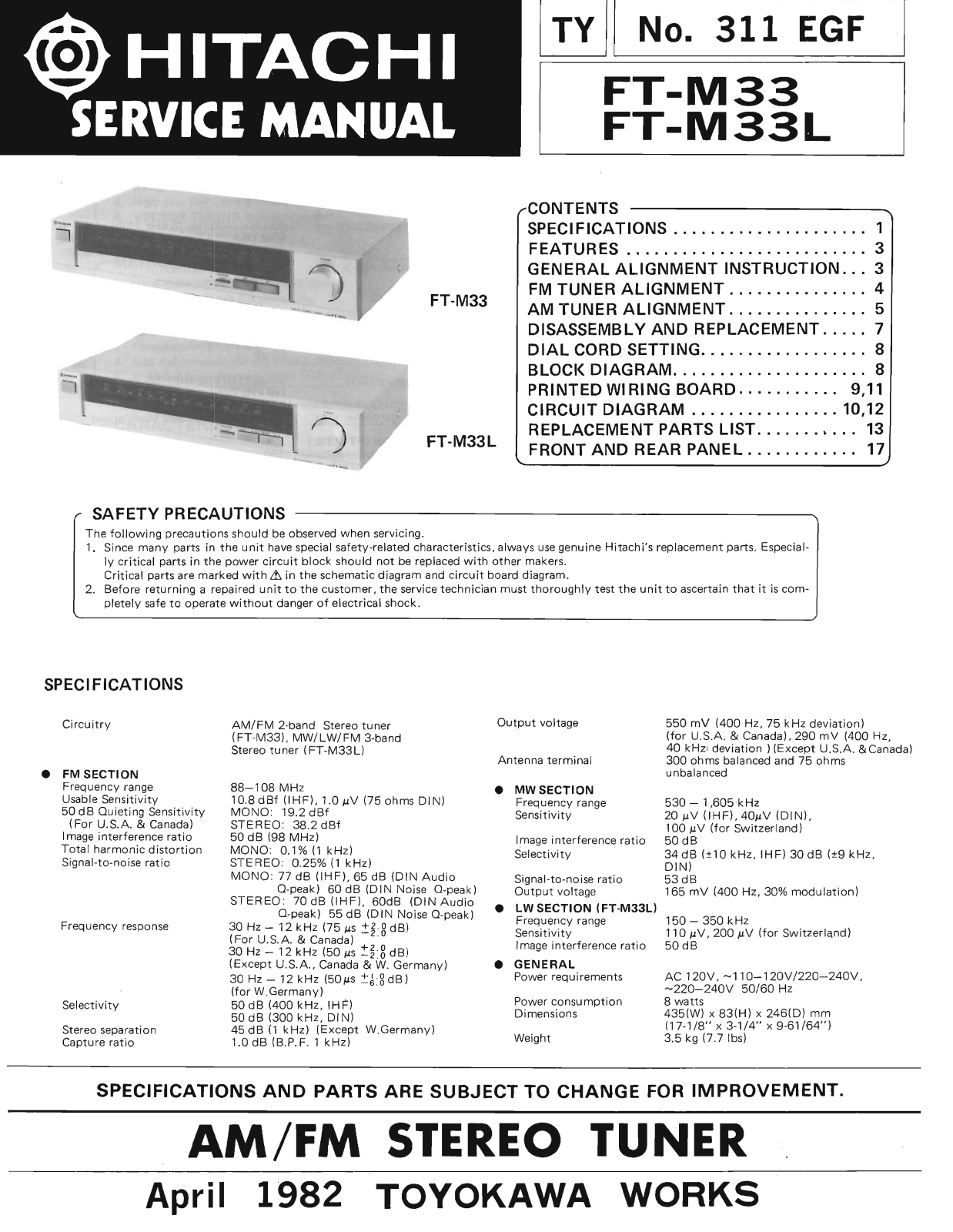 Hitachi FTM-33-L, FTM-33 Service Manual