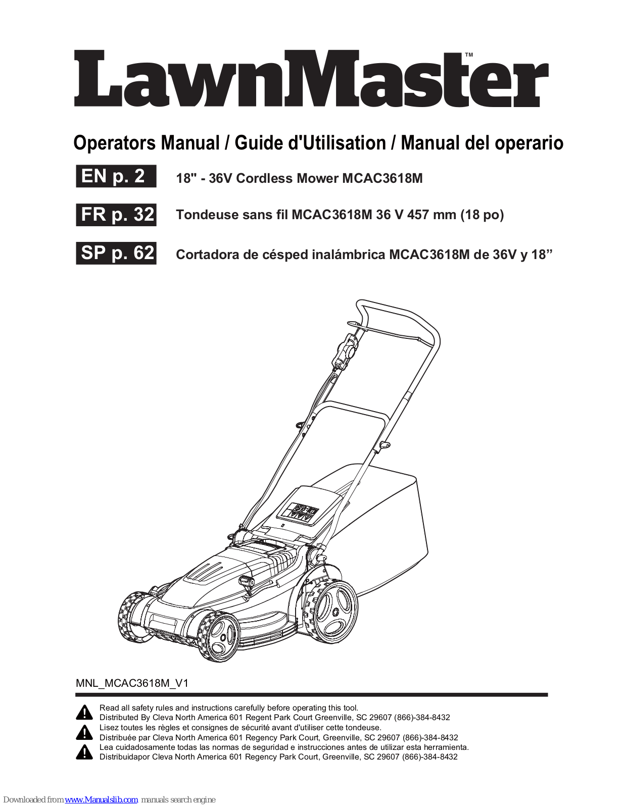 LawnMaster MCAC3618M Operator's Manual