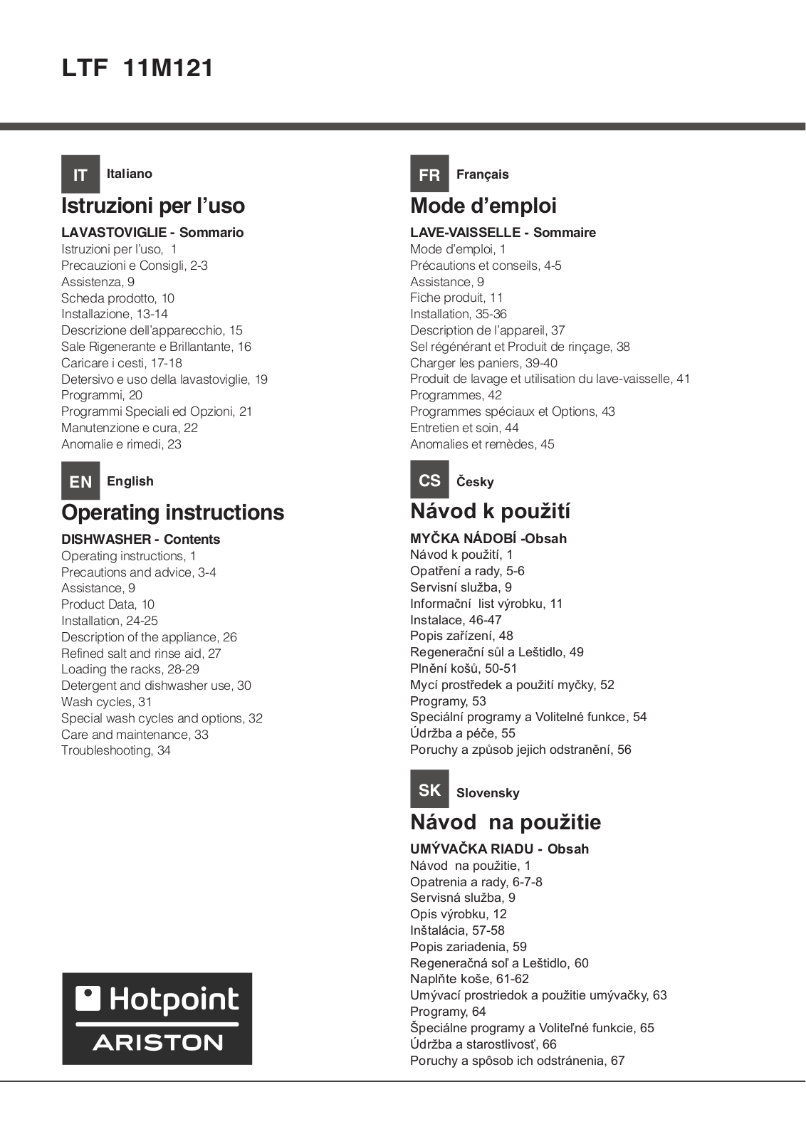 HOTPOINT/ARISTON LTF 11M121 OL EU User Manual