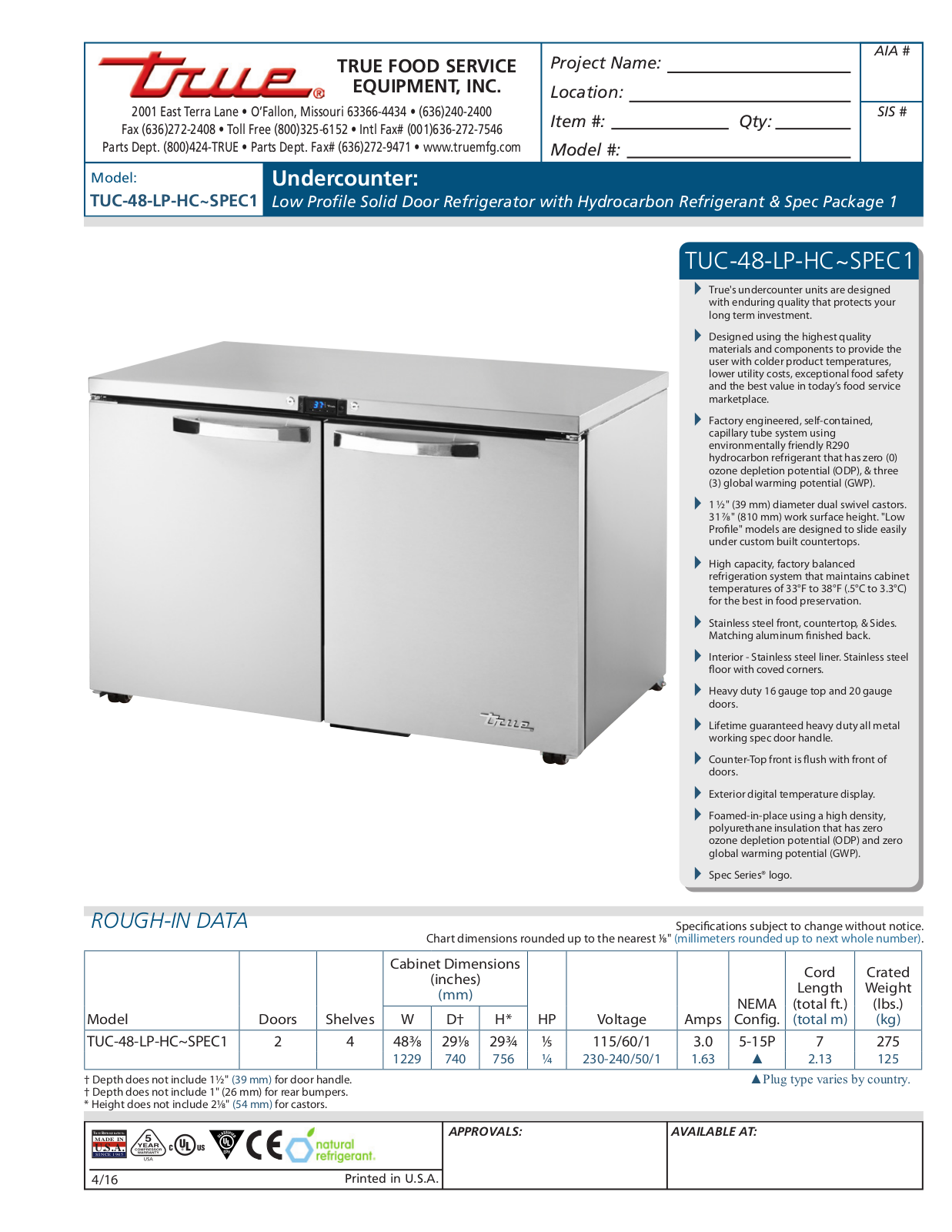 True Refrigeration TUC-48-LP-HC User Manual